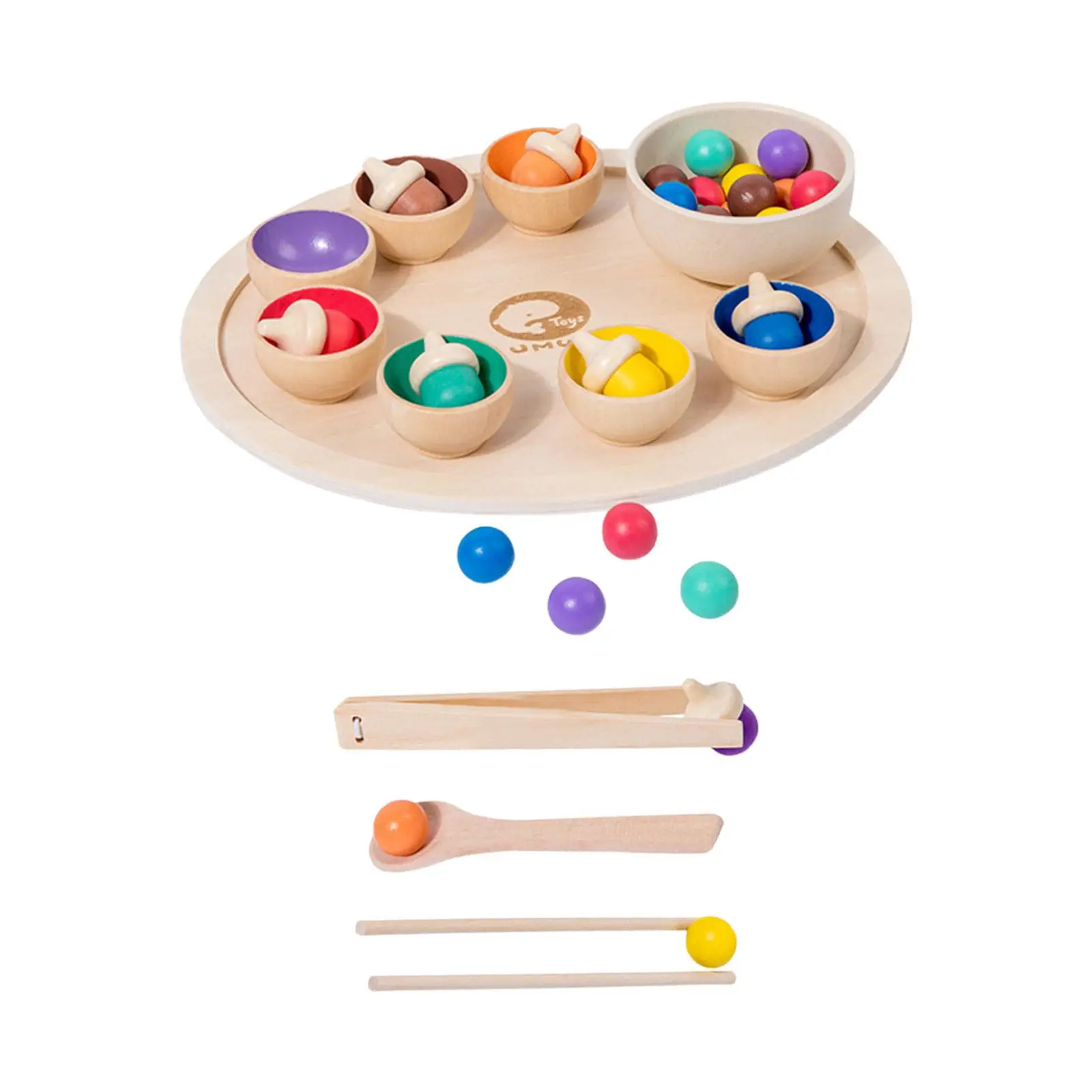 Wooden Rainbow Toys Color Sorting and Counting Fine Motor Montessori Bowls Toy Balls Matching for 1+ Year Old Baby Kids Children