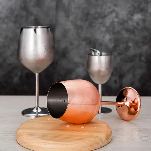 Stainless Steel Wine Glasses, 17Oz Unbreakable Stemmed Red Wine Glasses,  Rose Gold Wine Goblets, Metal Copper Drinkware for Champagne, Cocktail,  Pool Party 