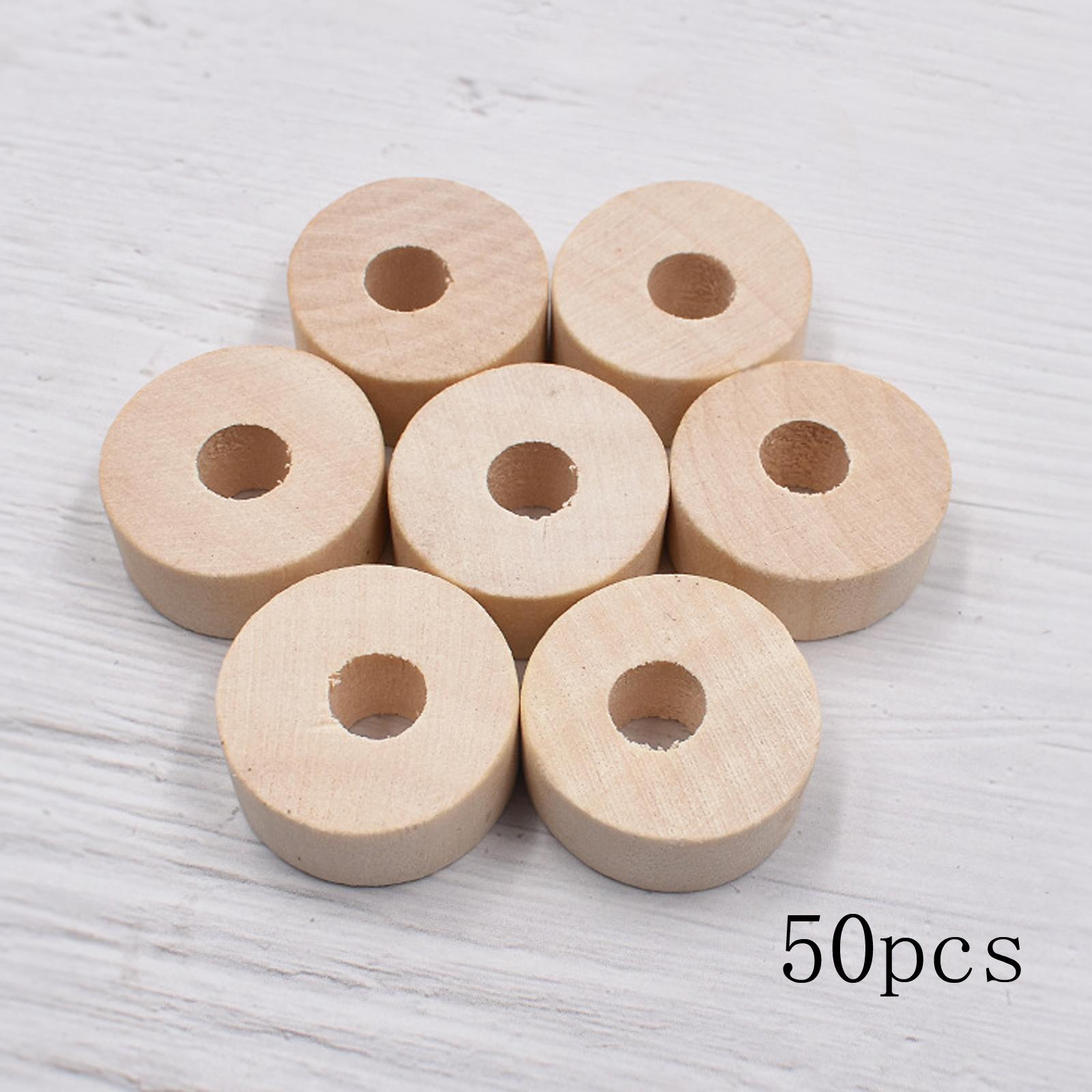 50x 1inch Diameter Unfinished Slab Wooden Wheels 7mm Hole Circle for Crafts Toys Home Decoration Painting Staining Embellishment