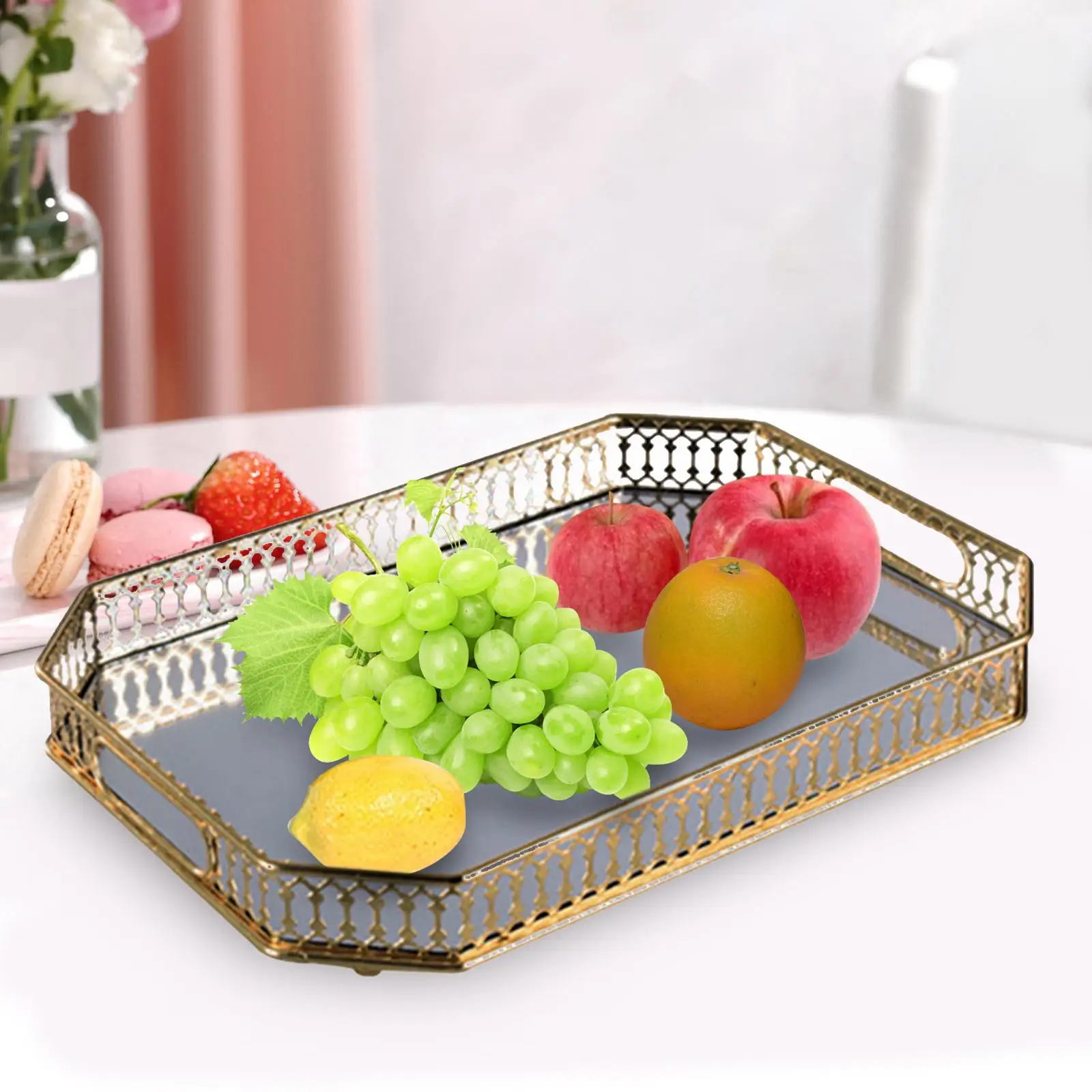 Mirror Serving Tray Fruit Plate Metal Serving Tray for Candy Dessert Earring