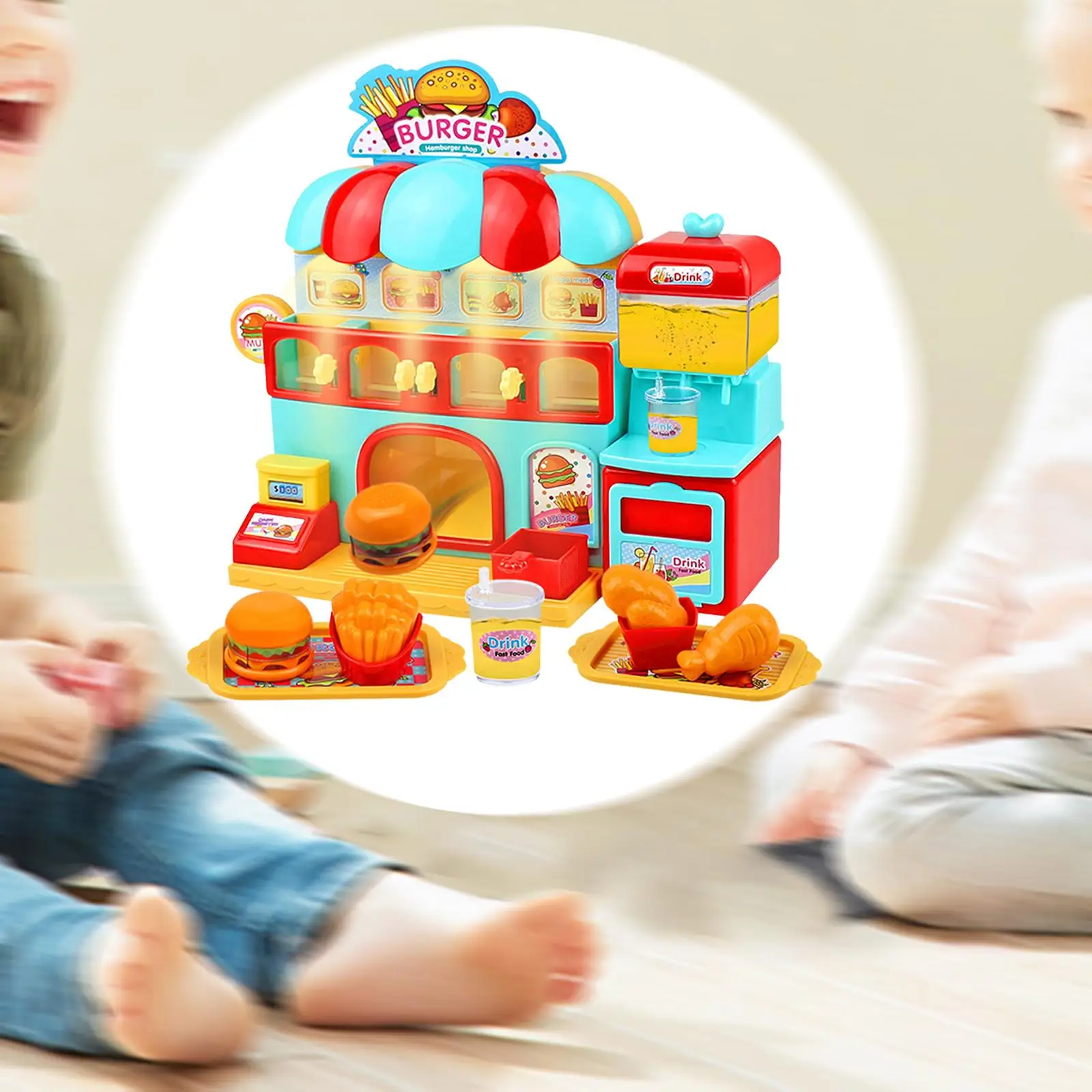 Fastfood Shop Toy Hamburger Pretend Play Toy Fastfood Kitchen Playset Kitchen Toys Burgers Shop Toy for Boys Girls Kids Gift