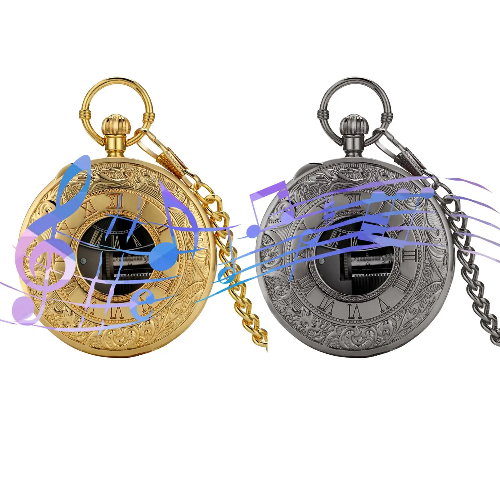 Antique Quartz Pocket Watch Chain Clock Musical Movement Fashion , The Removable Chain IS Easy to Assemble and Disassemble Round