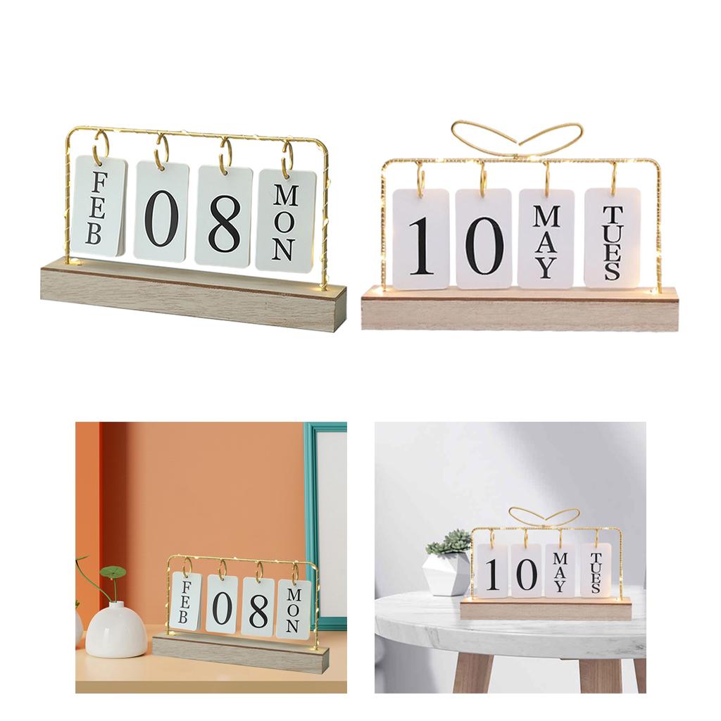 Flip Wooden Perpetual Metal Calendar for Daily Office Home Decor Monthly Weekly Year Planner Kitchen Desk Decor