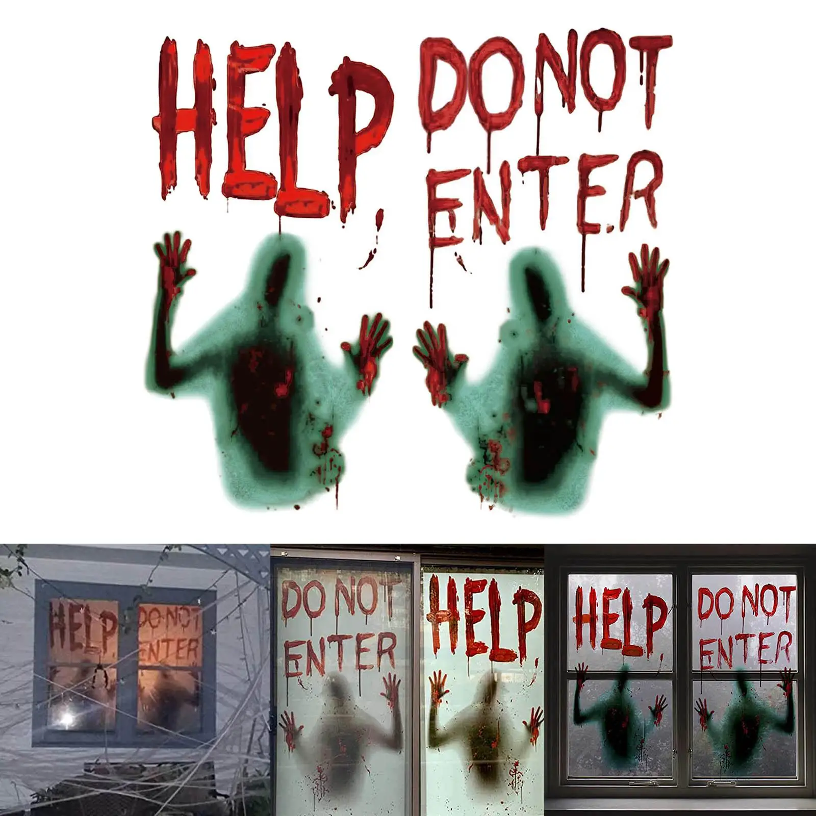 Bloody Handprint Decorations Halloween Door Cover Window Poster Wall Decal for Yard PVC 3D Decorative Decorations