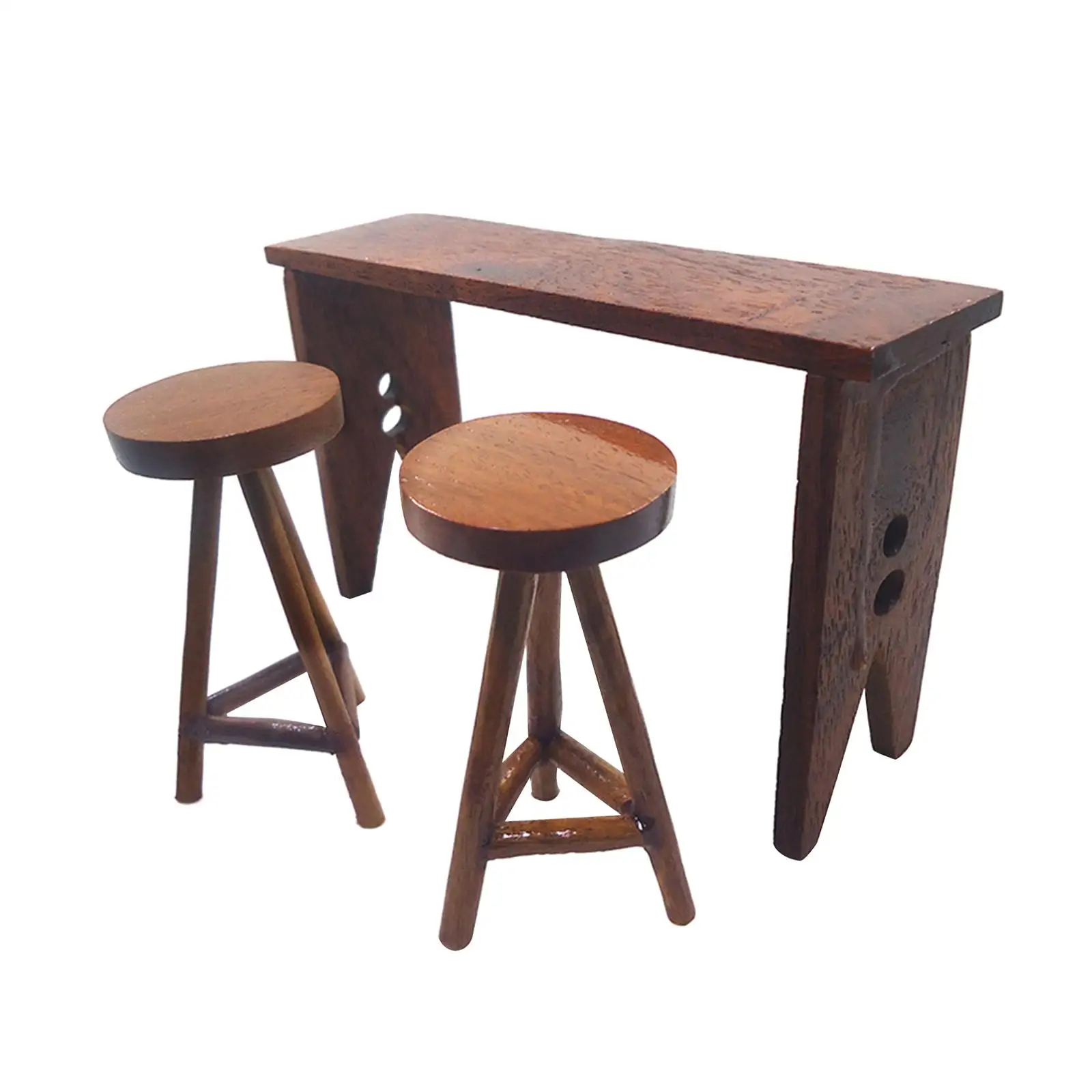 Miniature Furniture Model Multipurpose Decorations Wooden 1/12 Desk Stool Bar