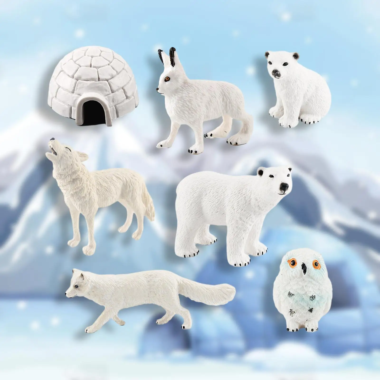 7Pcs Arctic Animals Toy Figurines Set for Cake Topper Decoration