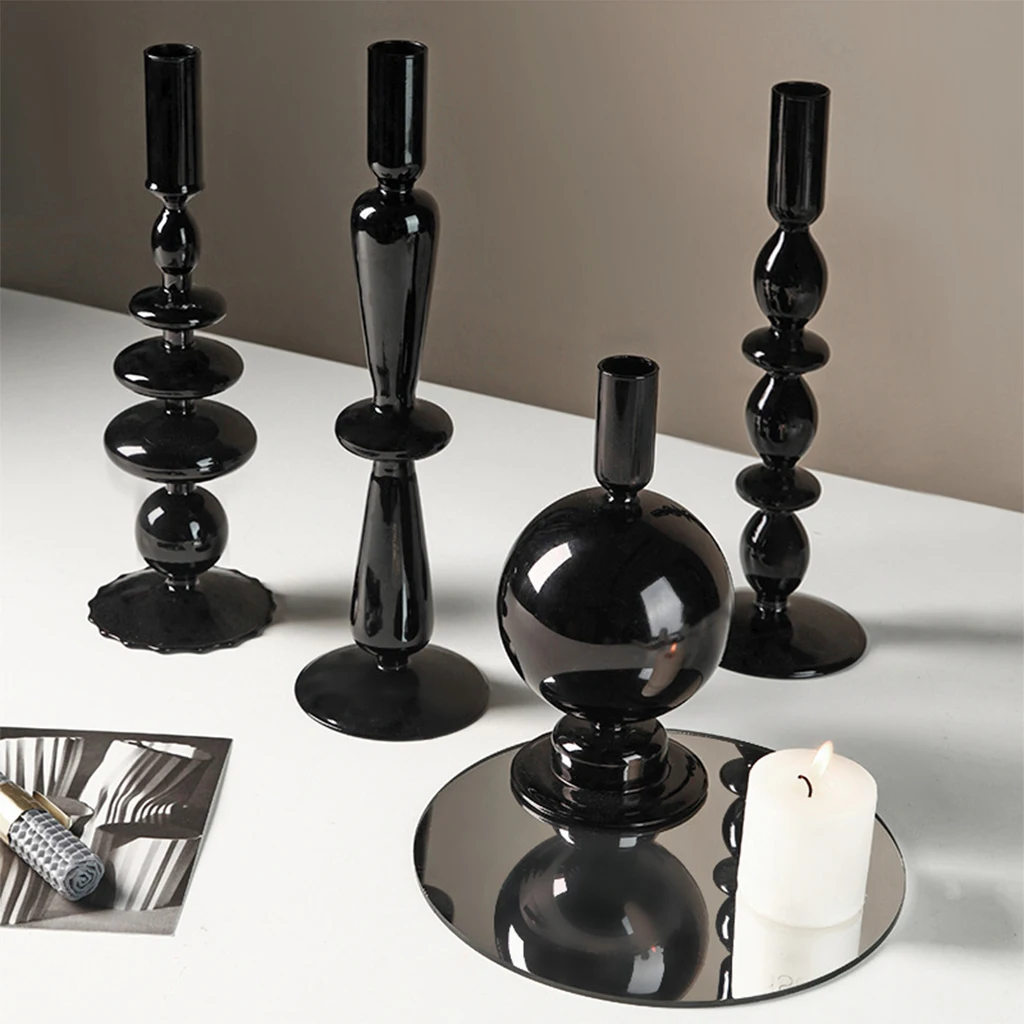 Nordic Black Glass Taper Candle Holder Candlestick Party Bathroom Table Centerpiece Photo Props Decor