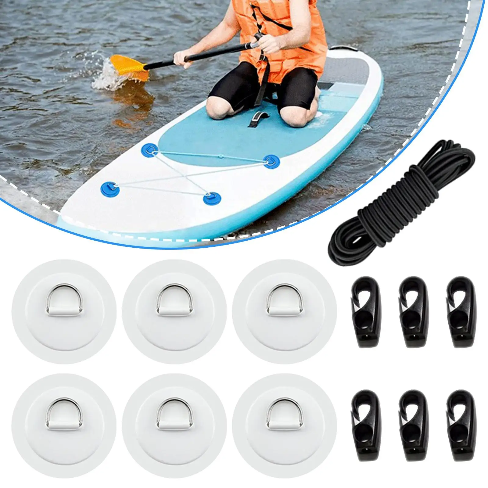 Bungee Deck Kit D Rings Pad Patch for Kayak Canoe Inflatable Boat Fishing Hook Deck Rigging Kit Raft Deck Accessories