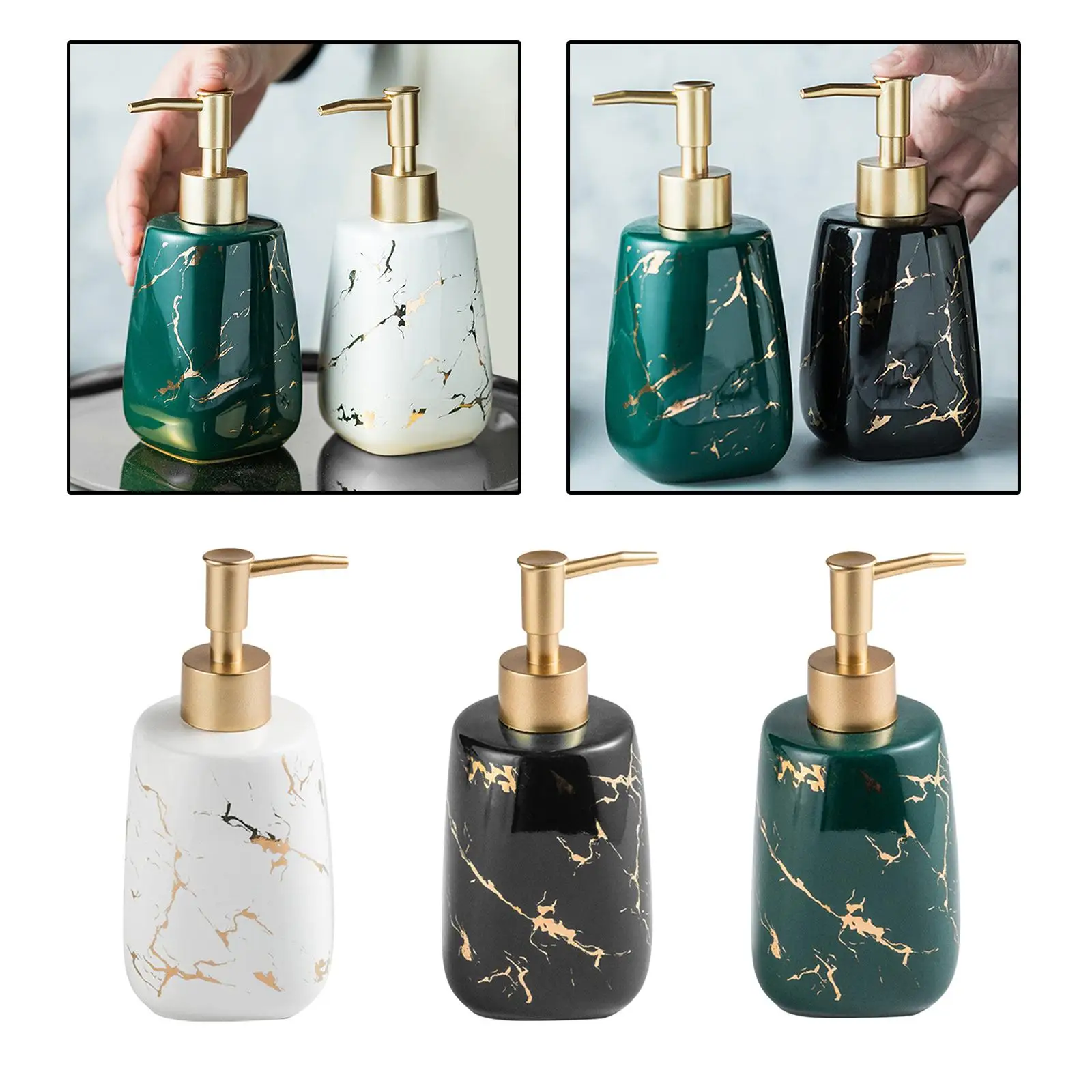 Reusable Soap Dispenser Holds 350ml Liquid Shower Shampoo Hand Pump Bathroom Kitchen Lotion Hand Soap Marbling Press Bottle
