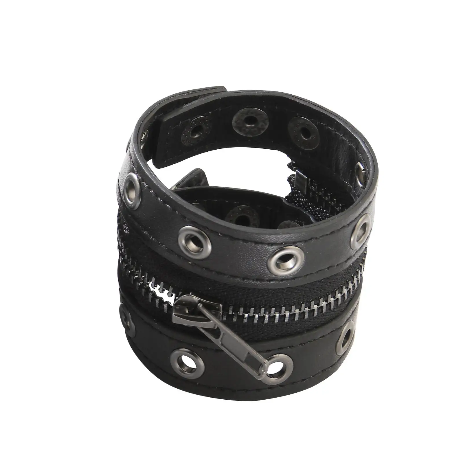 Zipper Wristband Straps Jewelry PU Leather Punk Cuff Bracelet for Holiday