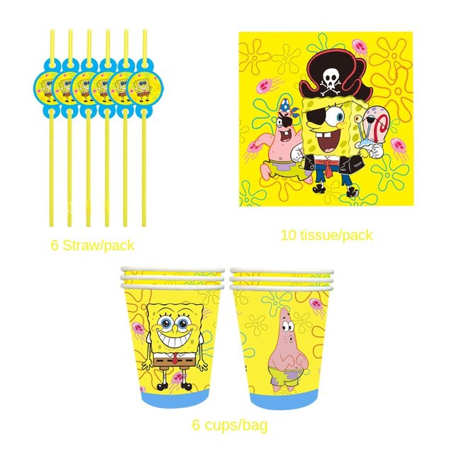 SpongeBob Theme Birthday Party Decorations for Kids Props Scene Decoration  Tableware Set Cake Top Hat Boy Girl Party Supplies - AliExpress