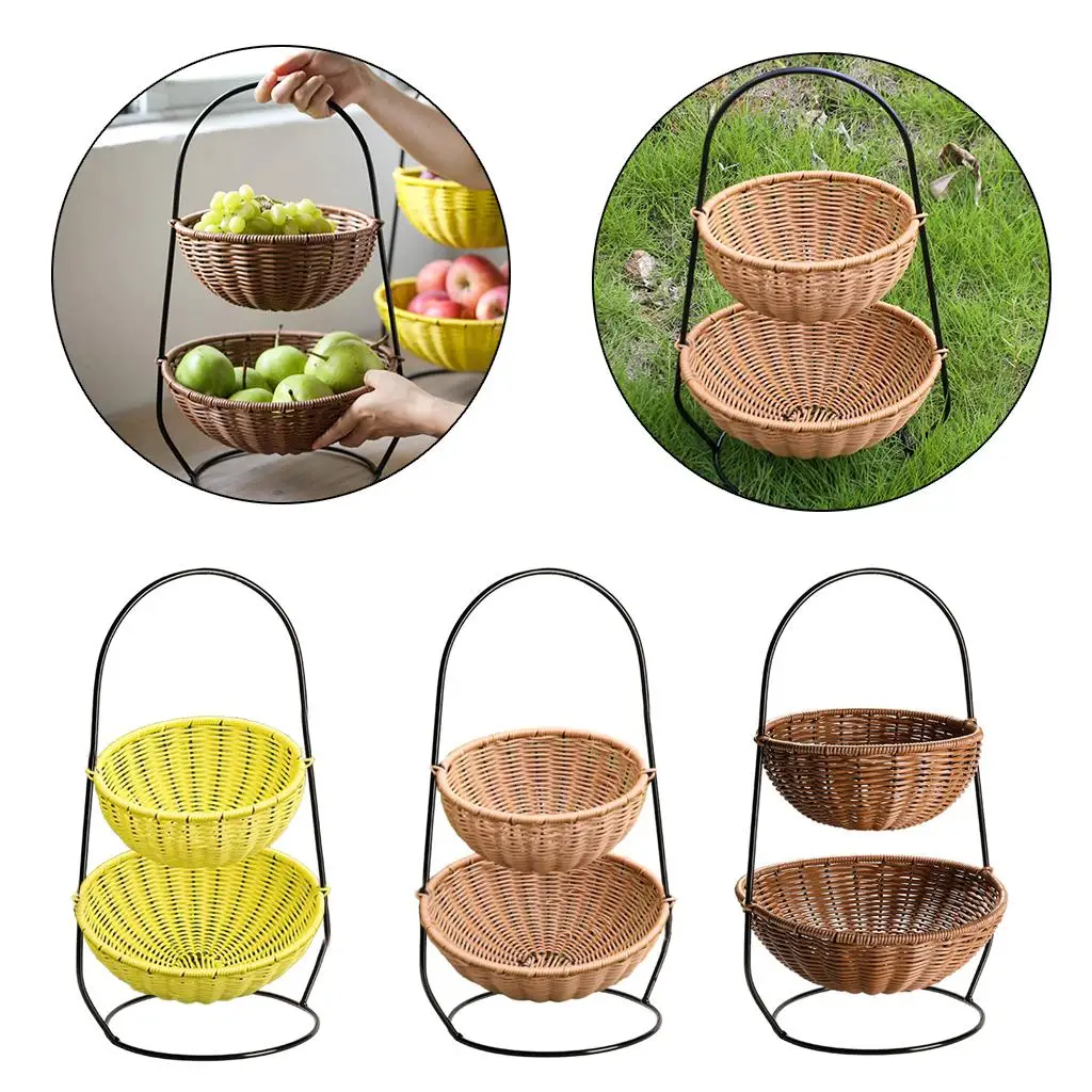 2 Tier Decorative Bowls Fruit Basket Bread Rack Home Kitchen Countertop