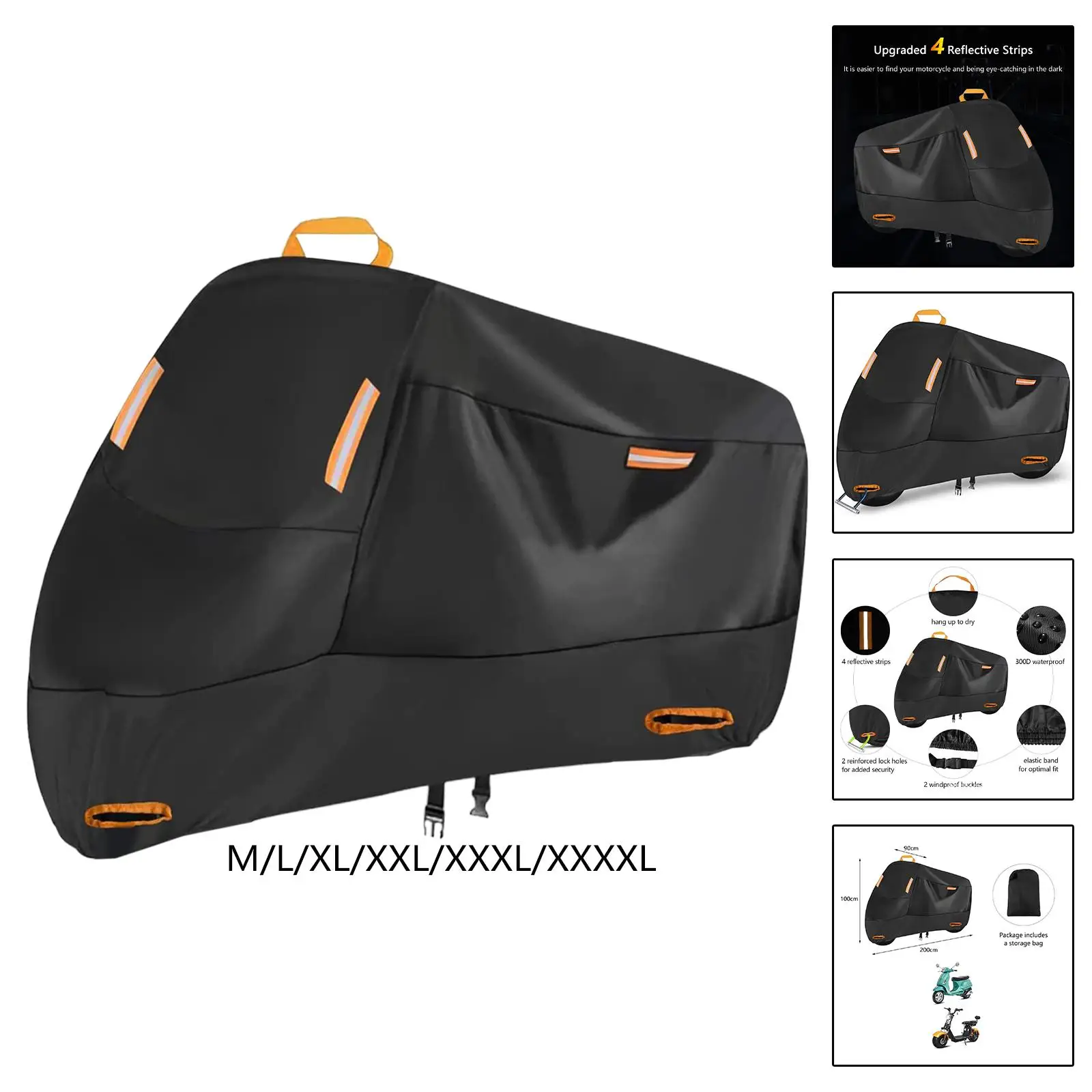 210D Motorcycle Cover with 4 Reflective Strips Motorbike Cover Scooter Cover for Bike Motorbike Scooter Outdoor Protection