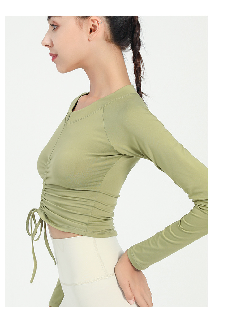 Langarm Shirt Halb Zip Vorne Kordelzug Yoga Tops Frau Sport Active Lauf Oben für Fitness Weibliche Bluse Gym Frauen – Detail 21