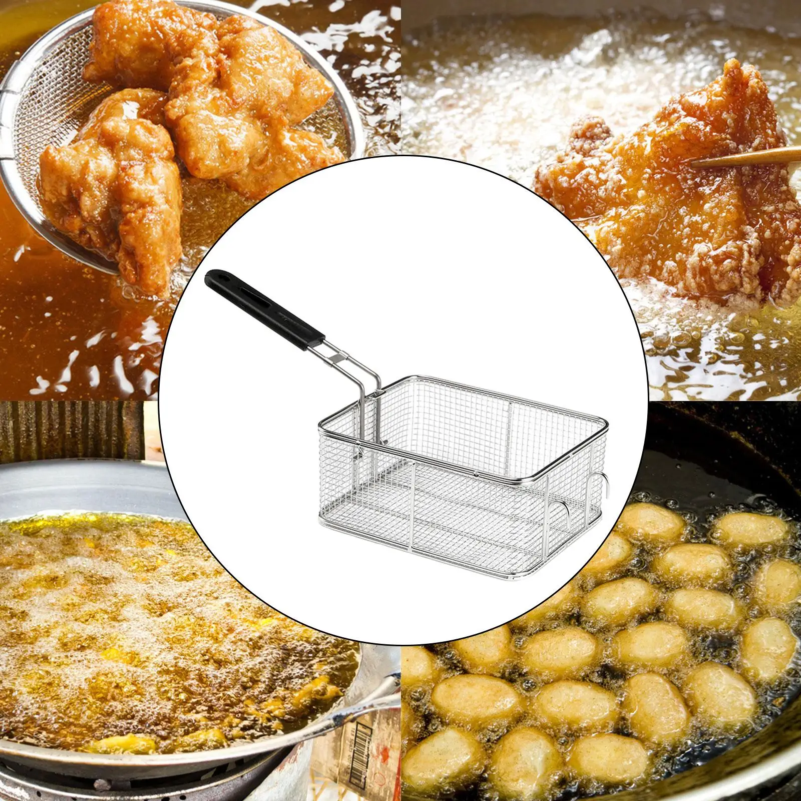 Fryer Basket Kitchen Cooking Tool with Non Slip Handle Colander Drain Frying Basket for Party Home Barbecue Restaurant Kitchen