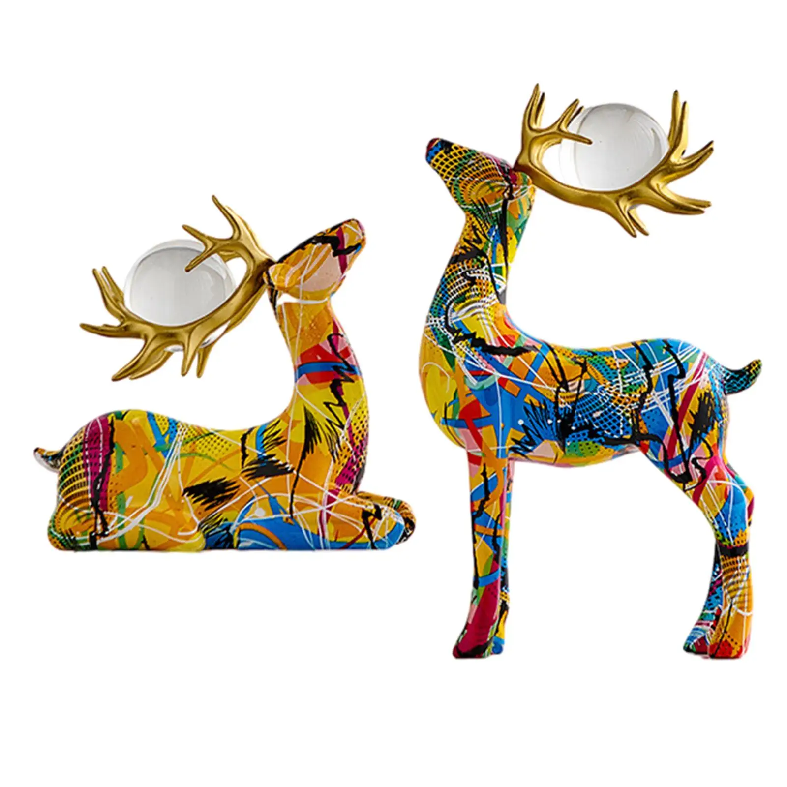 Couple Deer Statue Reindeer Figurine Modern with Ball Artwork Resin Sculpture for Tabletop Wedding Bedroom Cabinet Decor