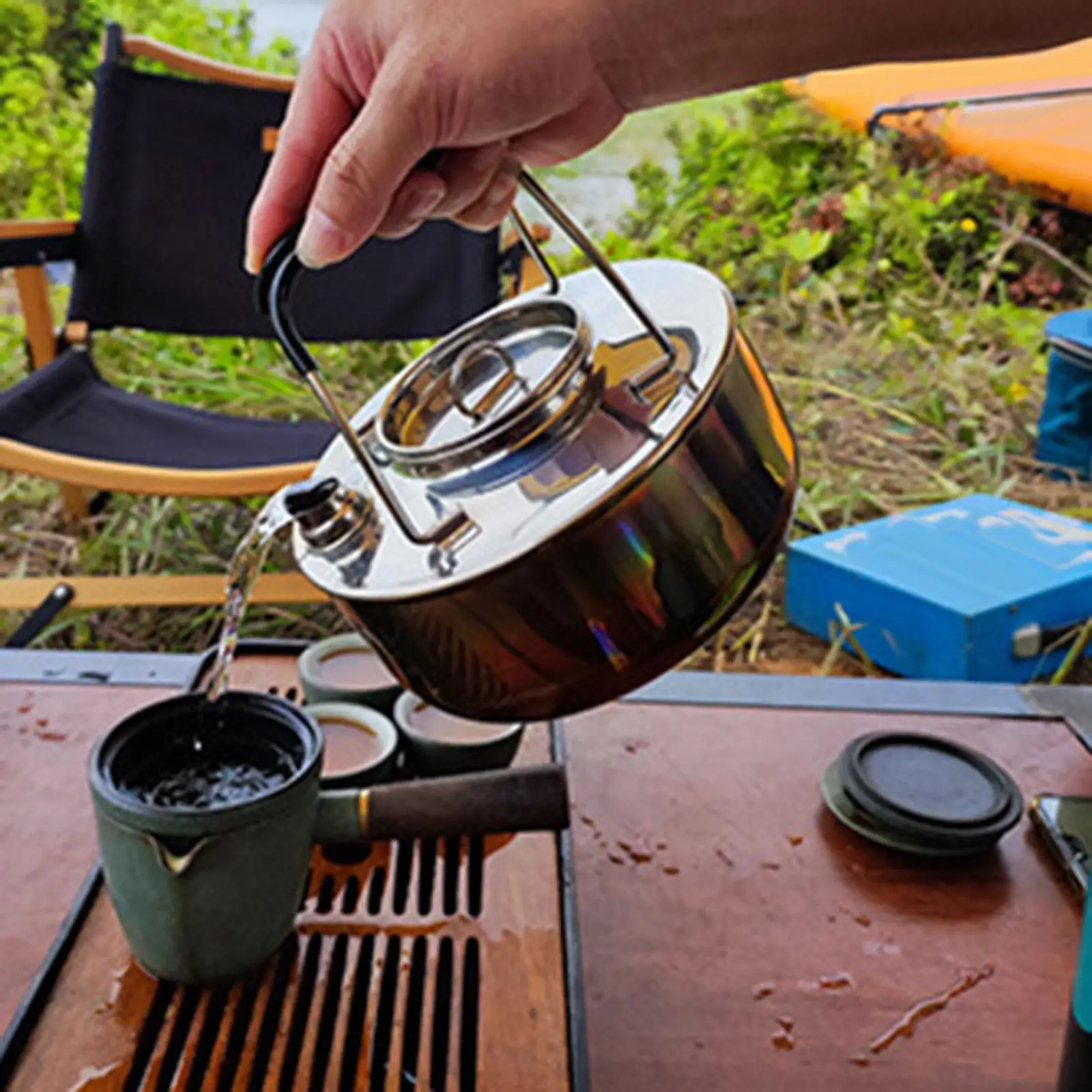Portable Camping Tea Kettle Tea Pot Water Kettle Campfire Kettle Outdoor Kettle for Hiking Backpacking Outdoor Picnic Kitchen