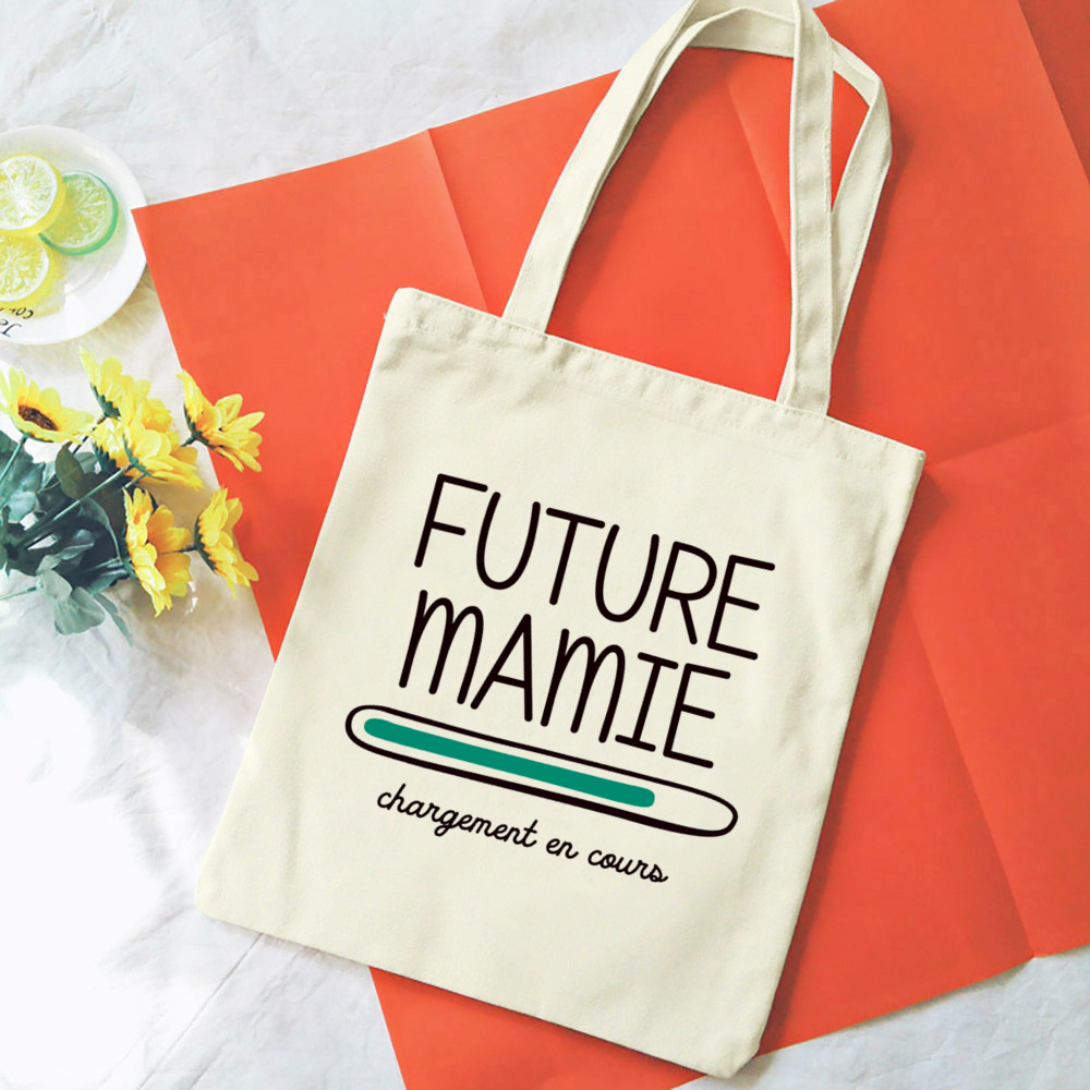 Französische Mamie-Druck-Schultertaschen aus Segeltuch, weibliche Einkaufstaschen, Damen-Reisehandtaschen, umweltfreundliche, wiederverwendbare Aufbewahrungstasche, Geschenke für Oma – Detail 13