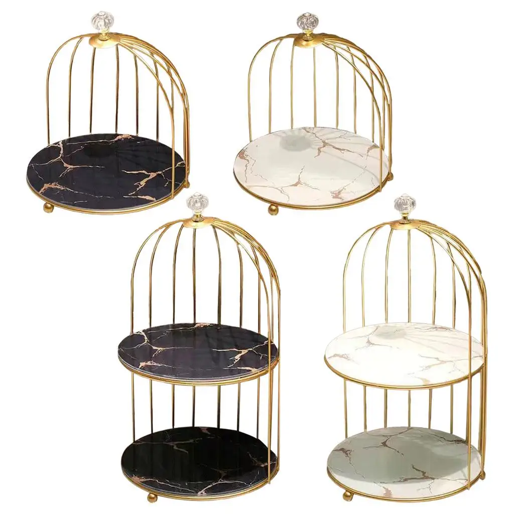 Nordic Bird Cage Desk Cosmetics Rack Perfume Skin Cares Organizer Cake Cupcakes Serving Bathroom Makeup Display Stand Holder