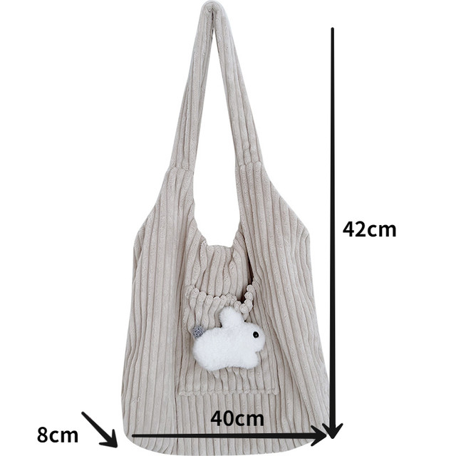 Youda Korean Version Fashion Corduroy Shoulder Bag Cute Bunny Pattern Plush  Casual Large Capacity Shopper Tote Bags for Women