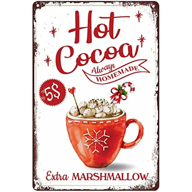 Christmas Signs Hot Cocoa Bar Metal Tin Sign Decor For Home Vintage  Christmas Coffee Cocoa Sign Hot Chocolate Bar Sign Wall Decorations Gifts  8x12