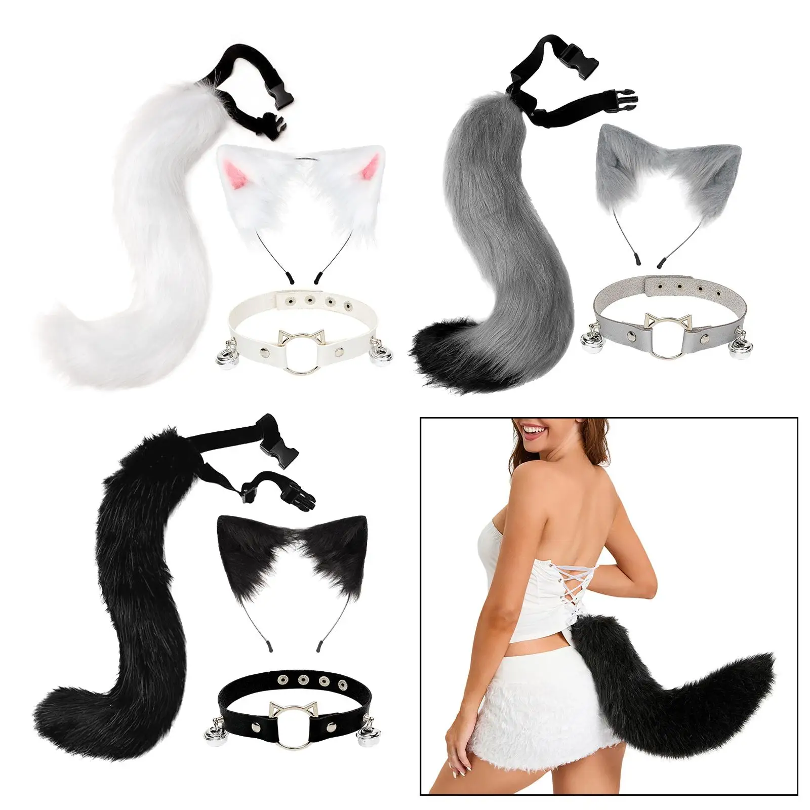 3x Plush Fox Ears and Tail Set  Cat Ears Hair Clip Hair Accessories