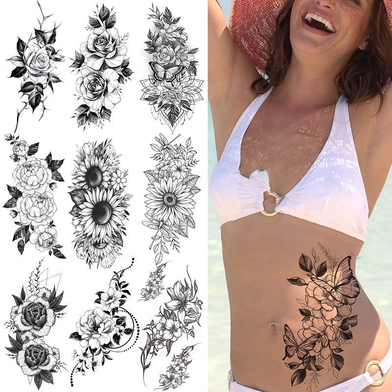 Best of Waterproof Temporary Tattoo Stickers For Women Black Sexy Rose Butterfly Flowers Body Art Tattoo Arm Legs Sleeve Fake Tattoos Reviews & Tips