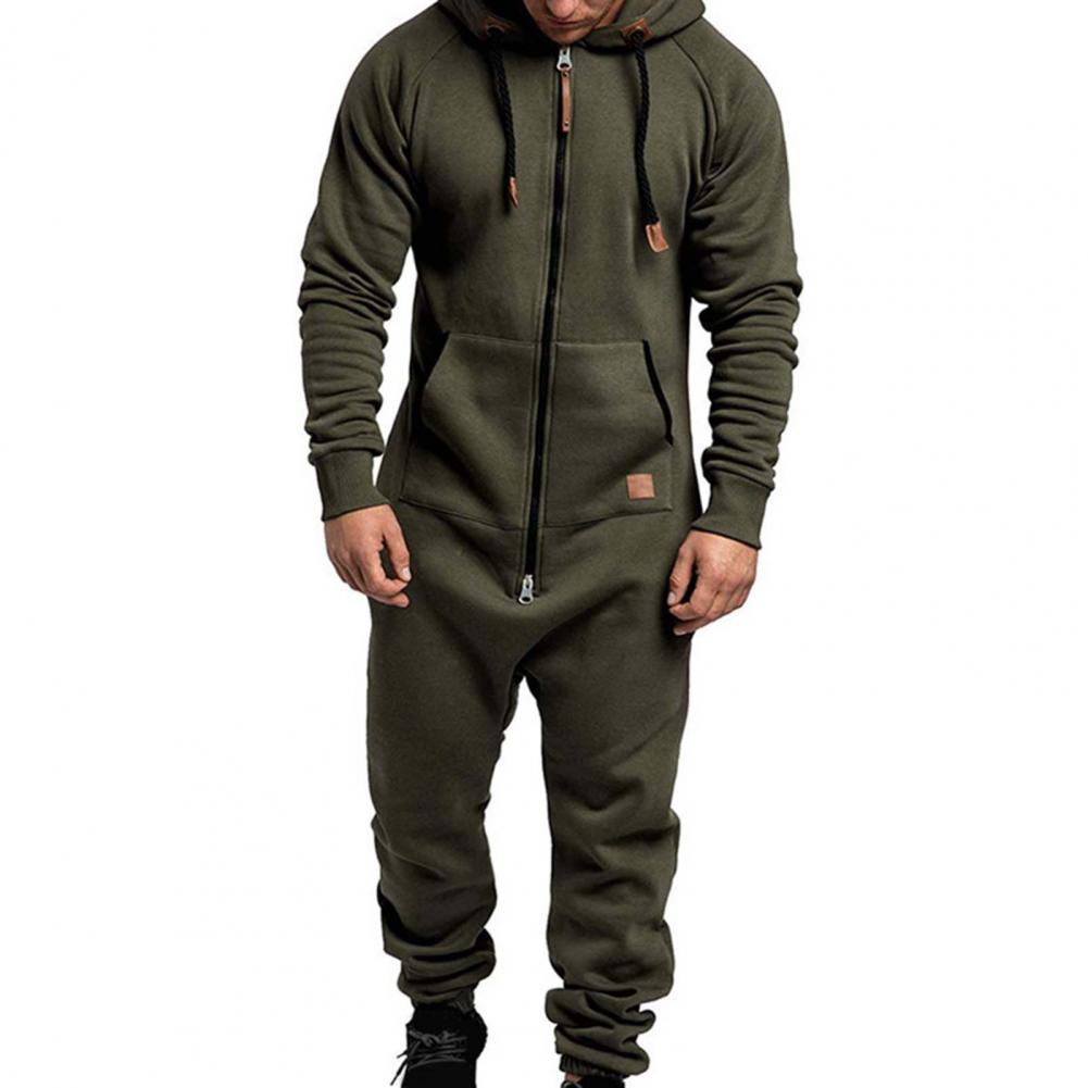 Description Picture 4 of itemPlus Fleece Zipper Jumpsuit Zipper Placket Windproof Male Long Sleeve Men Hoodie Jumpsuit