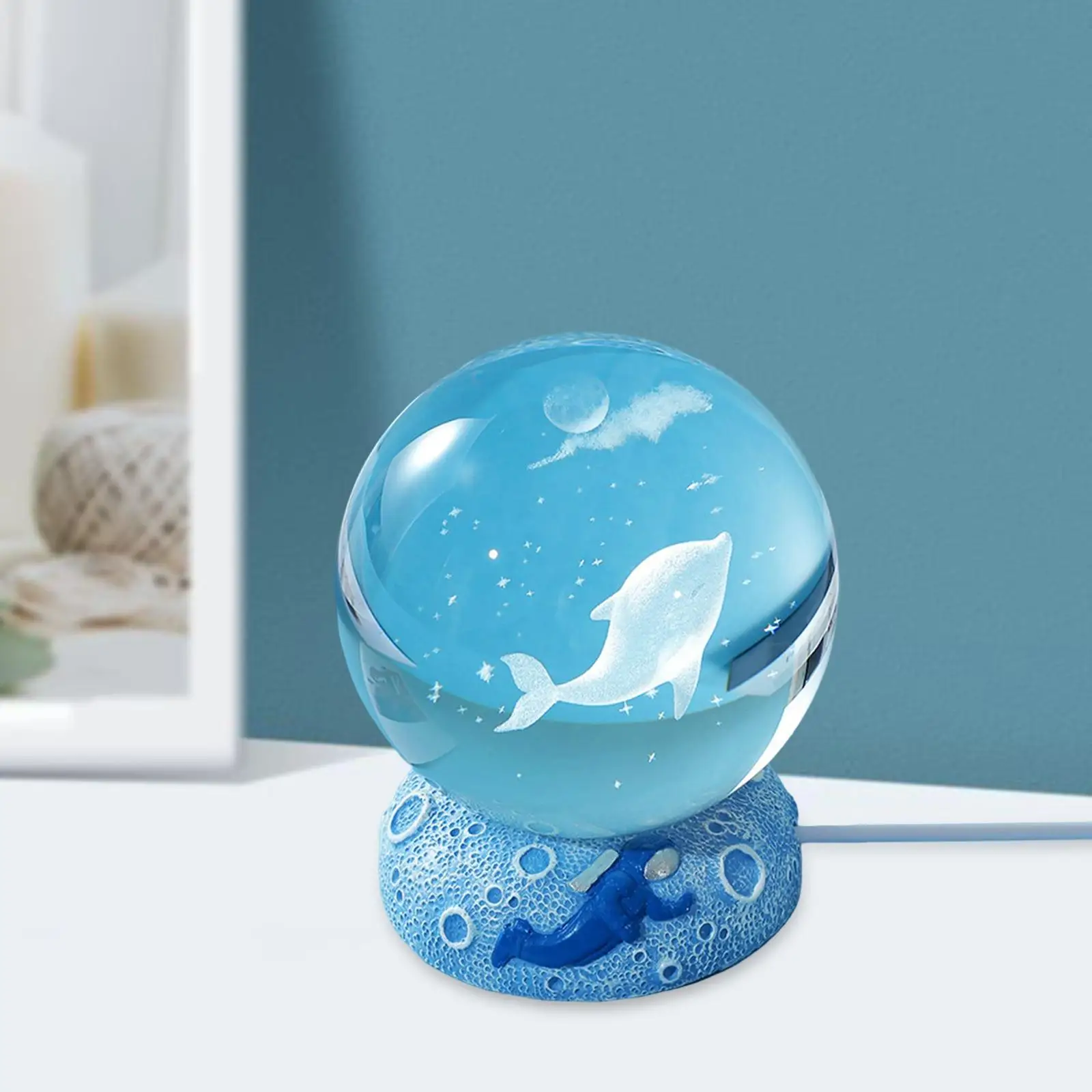 Creative Ball Night Light Bedside Lamp with Base Decorative Moon Light for Living Room Home Party Decoration Ornament