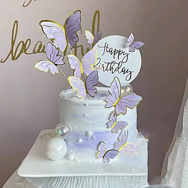 Decoración Para tarta de papel de oblea, mariposas comestibles para boda,  fiesta de cumpleaños, eventos, mariposa púrpura y rosa, adornos para  cupcakes, 48 piezas