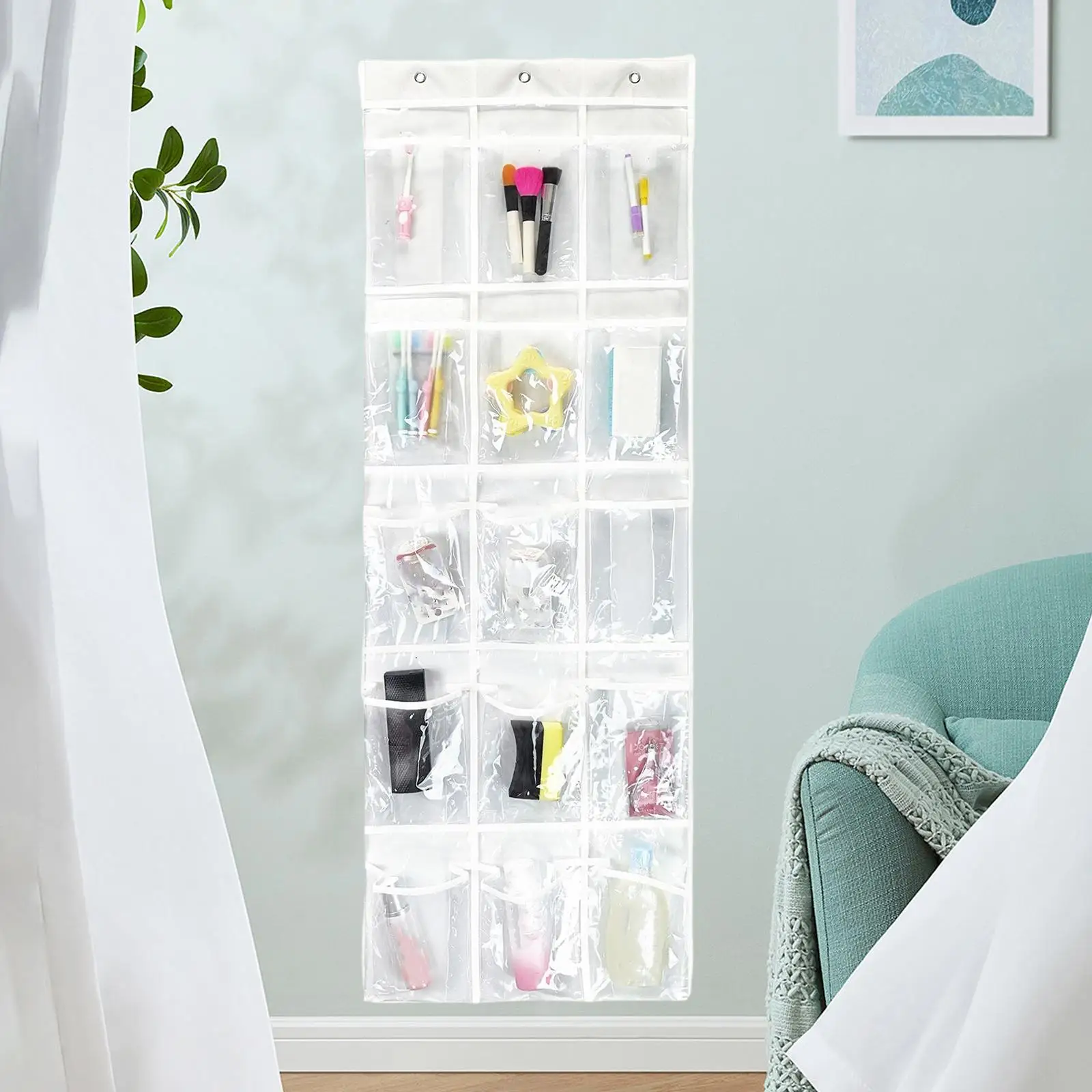 Hanging Closet Underwear Sock Bra Organizer with 15 Clear Pockets Wall Shelf Wardrobe Storage Bags for Underwear Socks Stocking