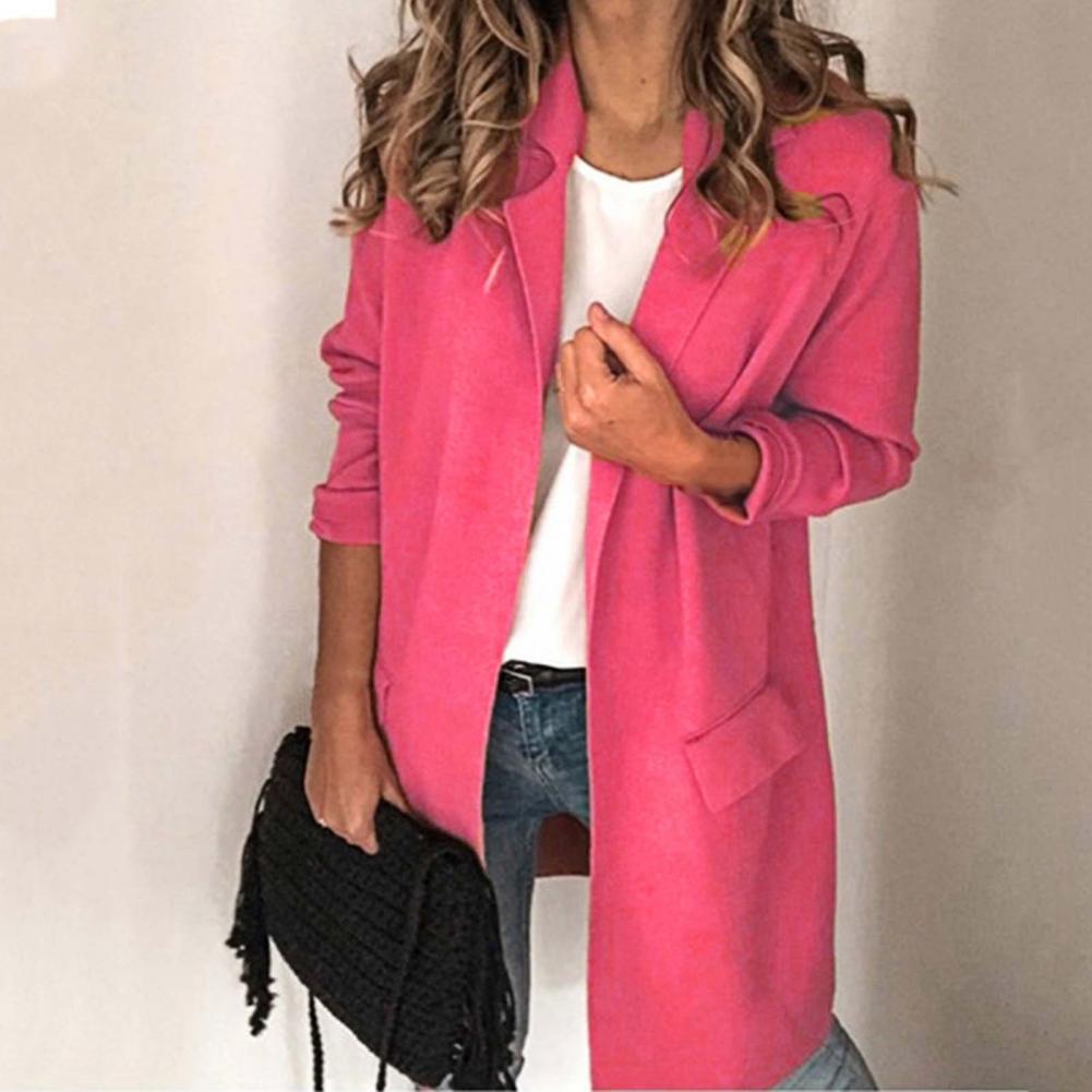 Title 3, Women Long Blazer Solid Color Loose Cardigan Lo...