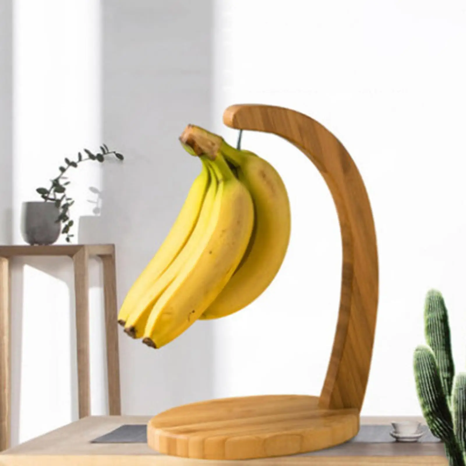 Banana Hanger for Kitchen Countertop, Kitcken Organizer- Bamboo Wood and Rust Resistance Metal Hook