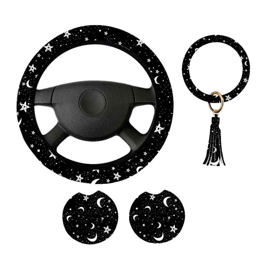 Steering Wheel Cover Moons Stars Car Acceories Set for Most Cars SUV