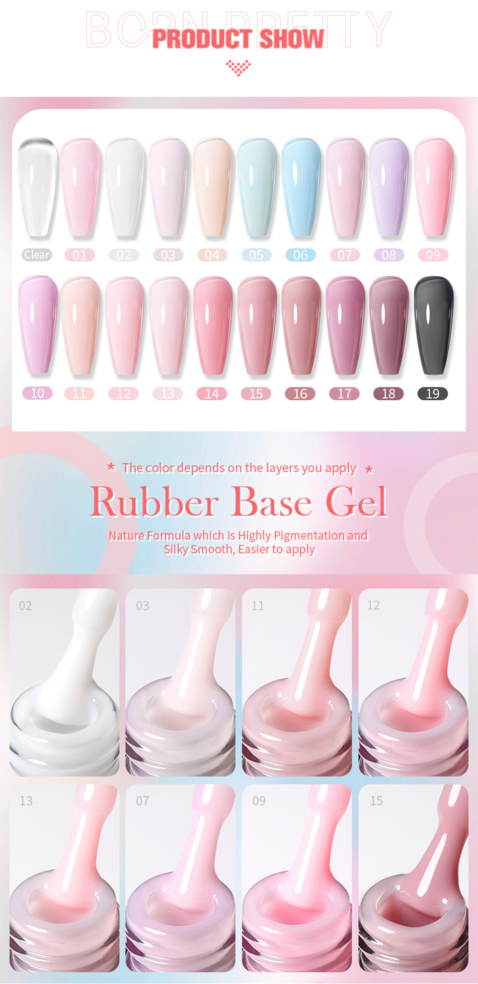 Description Picture 4 of itemBORN PRETTY Rubber Base Gel Nail Polish Pink White Base Gel Top Coat Jelly Semi Transparen French Soak Off UV Nail Art Varnish