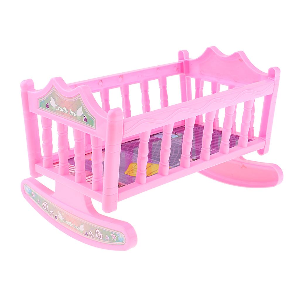 Colorful Girl Dolls Rocking Bed Bedroom Furniture Cradle Bed for 20cm Dolls Decor Pink