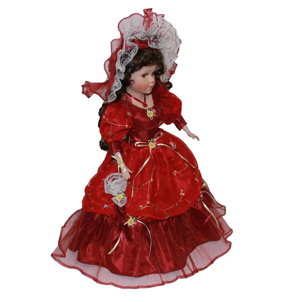 15.74 inch Porcelain Doll  Style Lady Figurine, with Stand,  Banquet Dress