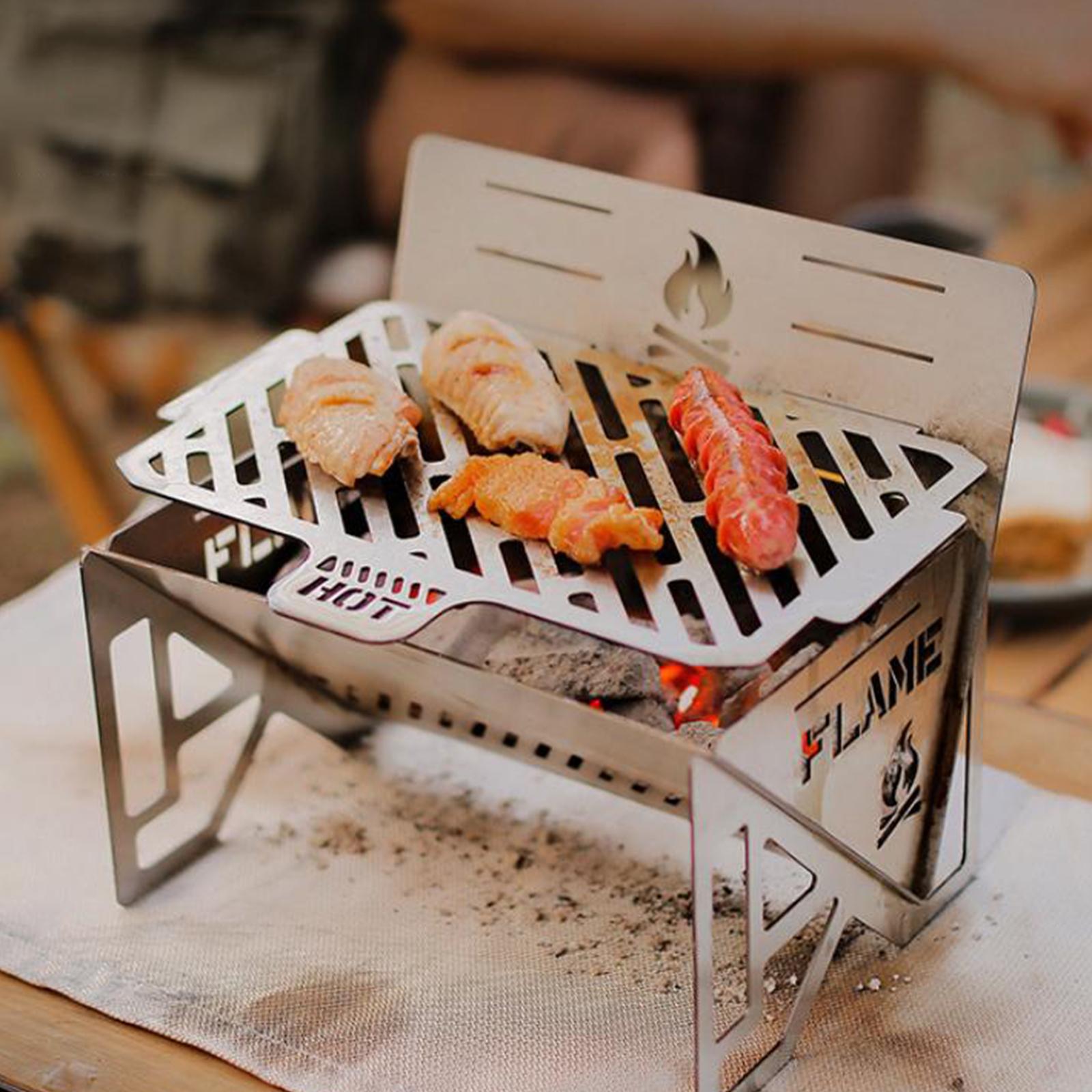 Compact Camping Grill Stove Folding Lightweight Campfire Fire Pit Portable Charcoal Stove for Picnic BBQ Garden Cooking Backyard