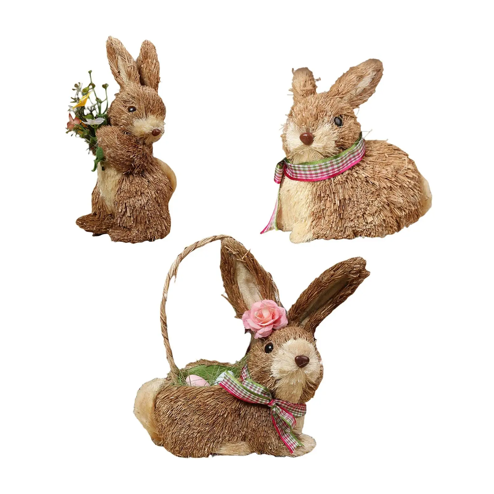 3x Cute Easter Straw Rabbit Crafts Figure Ornament for  Decor