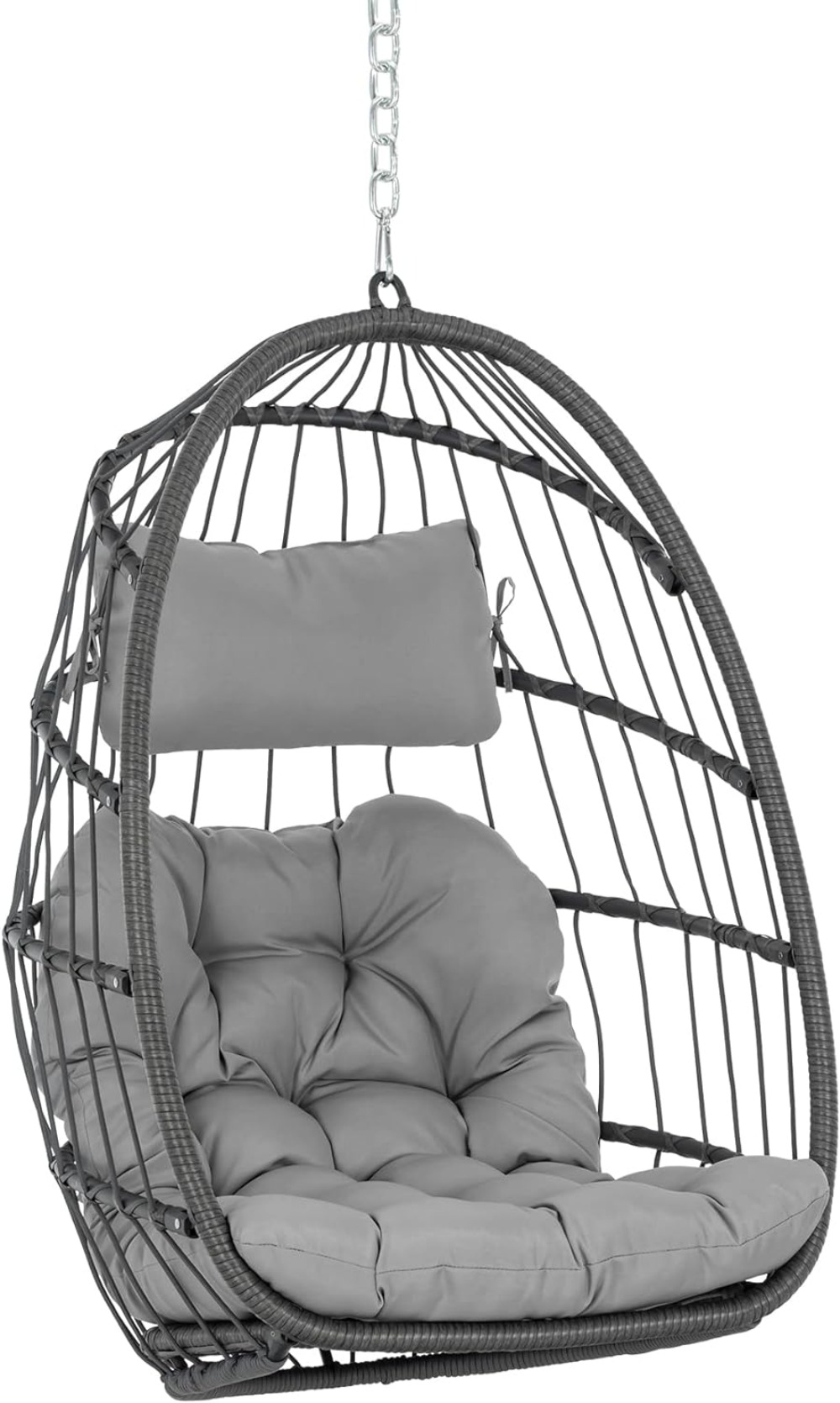 Description Picture 6 of itemSwing Egg Chair Without Stand Indoor Outdoor, Foldable Wicker Rattan Hanging Egg Chairs Hammock Egg Basket Chair with
