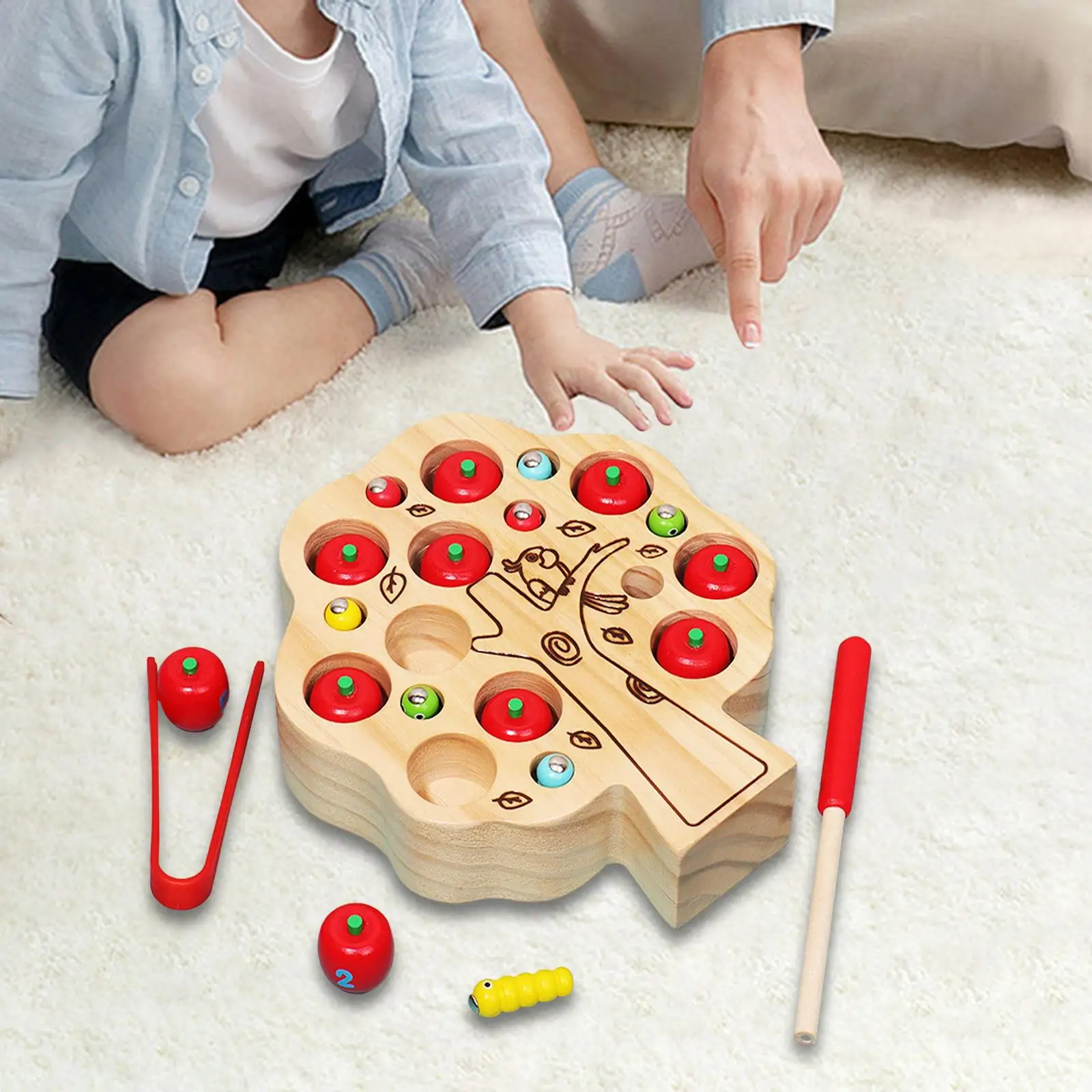 Wooden Game Toy Catching Worm Educational Toys Early Learning Preschool Training Development Wood Montessori for Toddler Kids