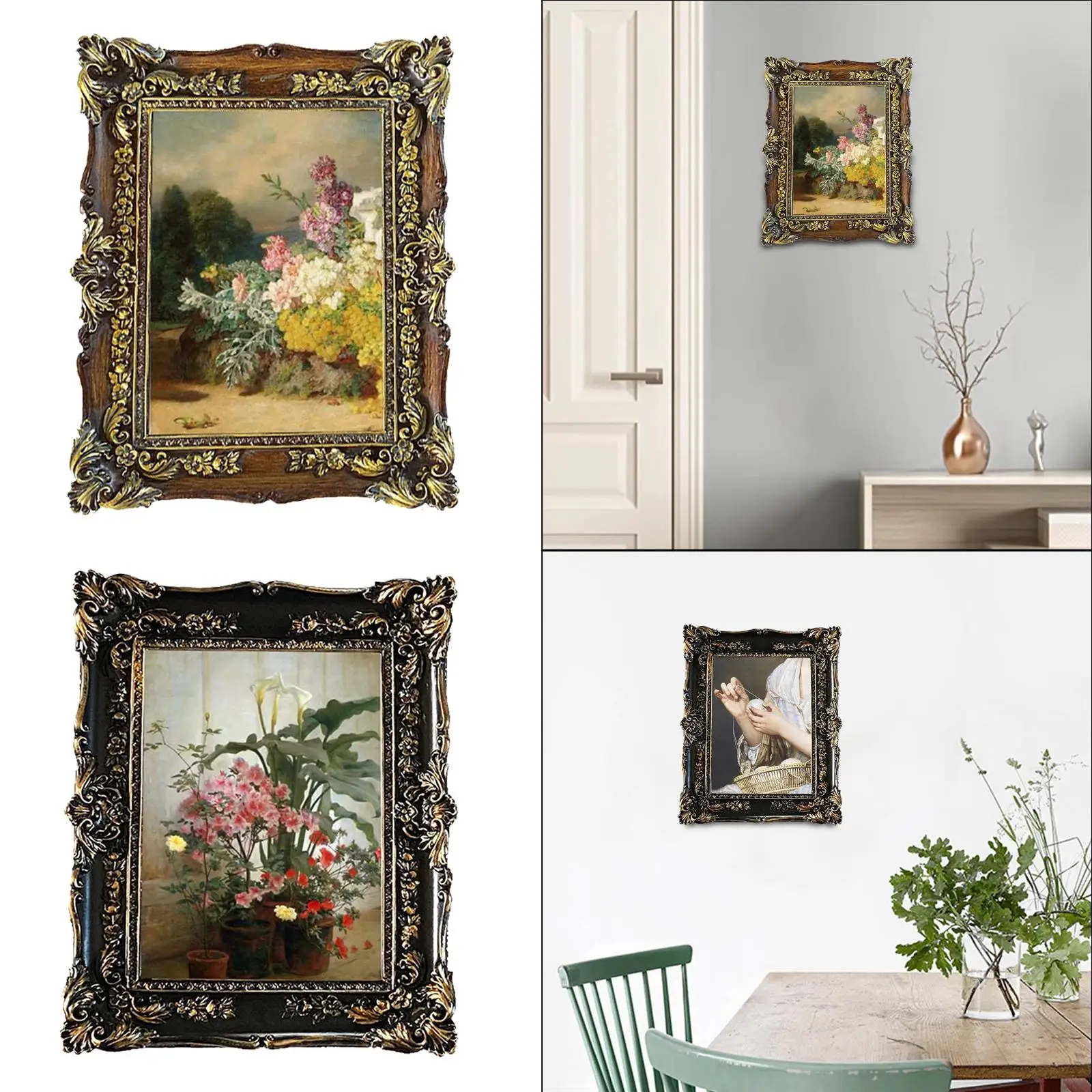 Picture Frame 5x7 Vintage Style Oil Painting Frame Carved Desktop and Wall Hanging Photo Holder Photo Frame for Home Decoration