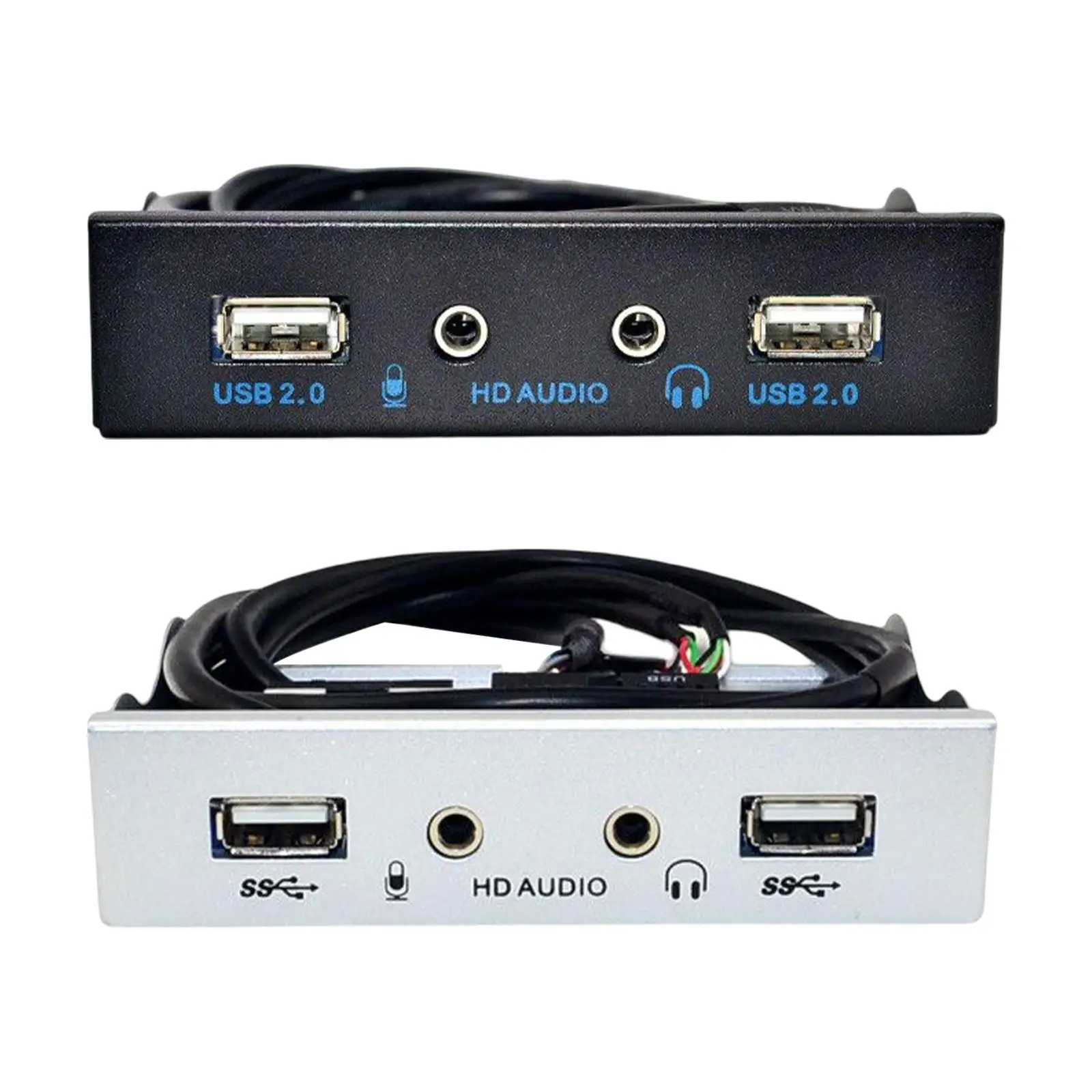 9Pin to USB 2.0 Hub Splitter Front Panel for PC Audio 3.5mm Earphone Jack for Floppy Bay