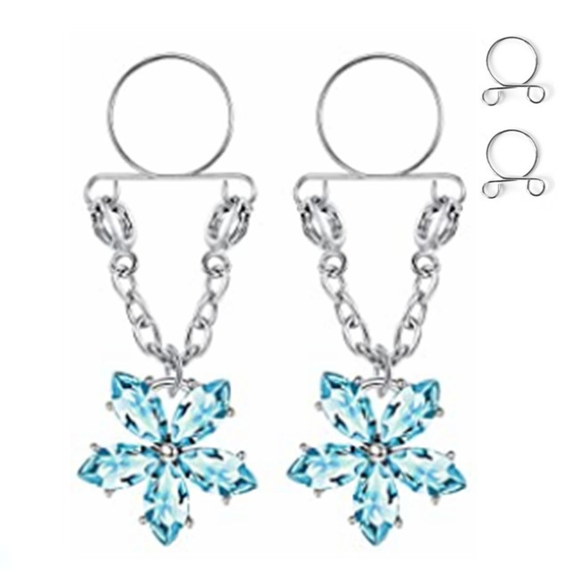1 Paar sexy Quasten-Kristall-Schmetterlings-Anhänger, gefälschter Nippelring für Frauen und Mädchen, verstellbarer künstlicher Nippel-Piercing-Körperschmuck – Detail 12