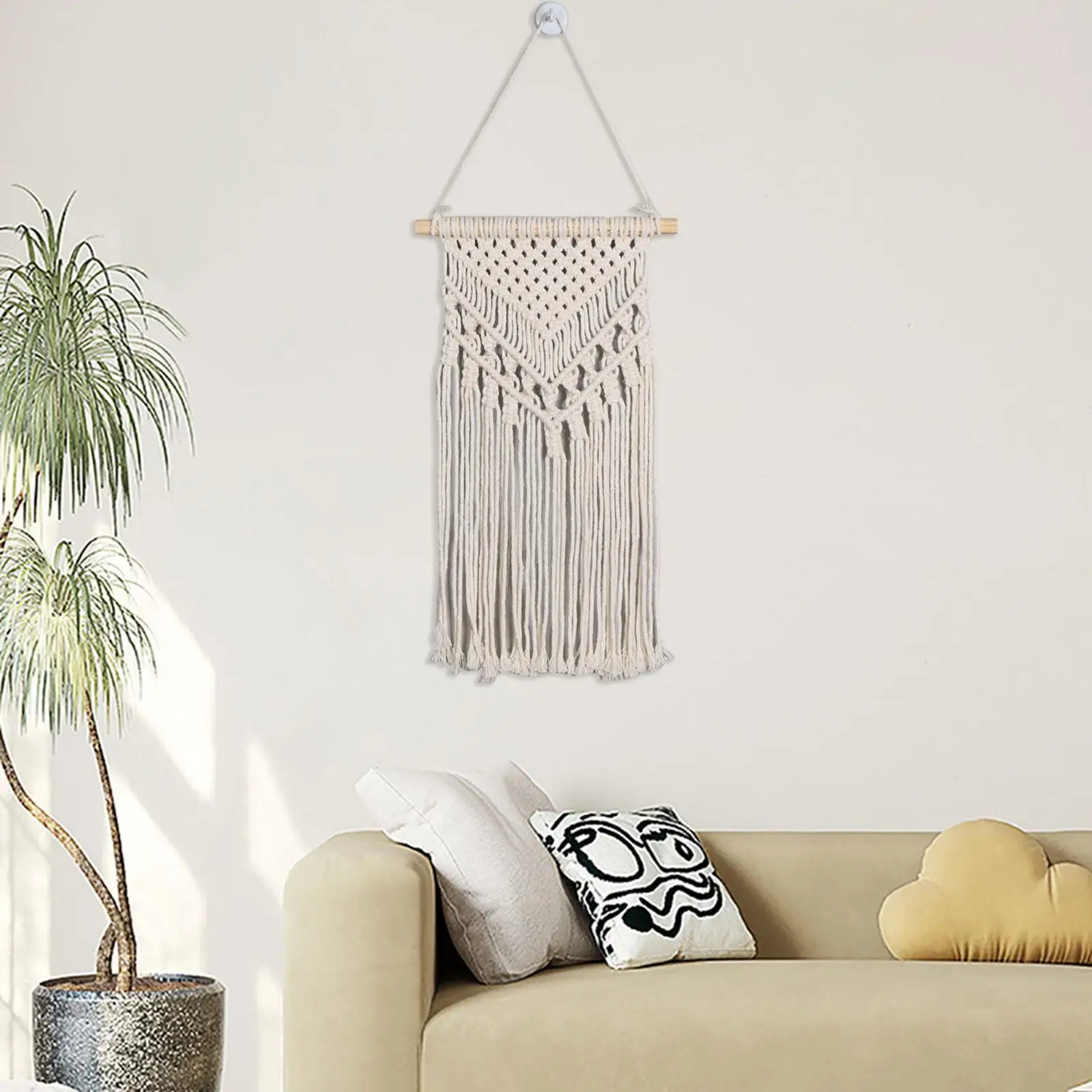 Macrame Wall Hanging Decor Wood Bohemian Style Tassel Woven Wall Art Decor Macrame Tapestry for Party Apartment Living Room Home