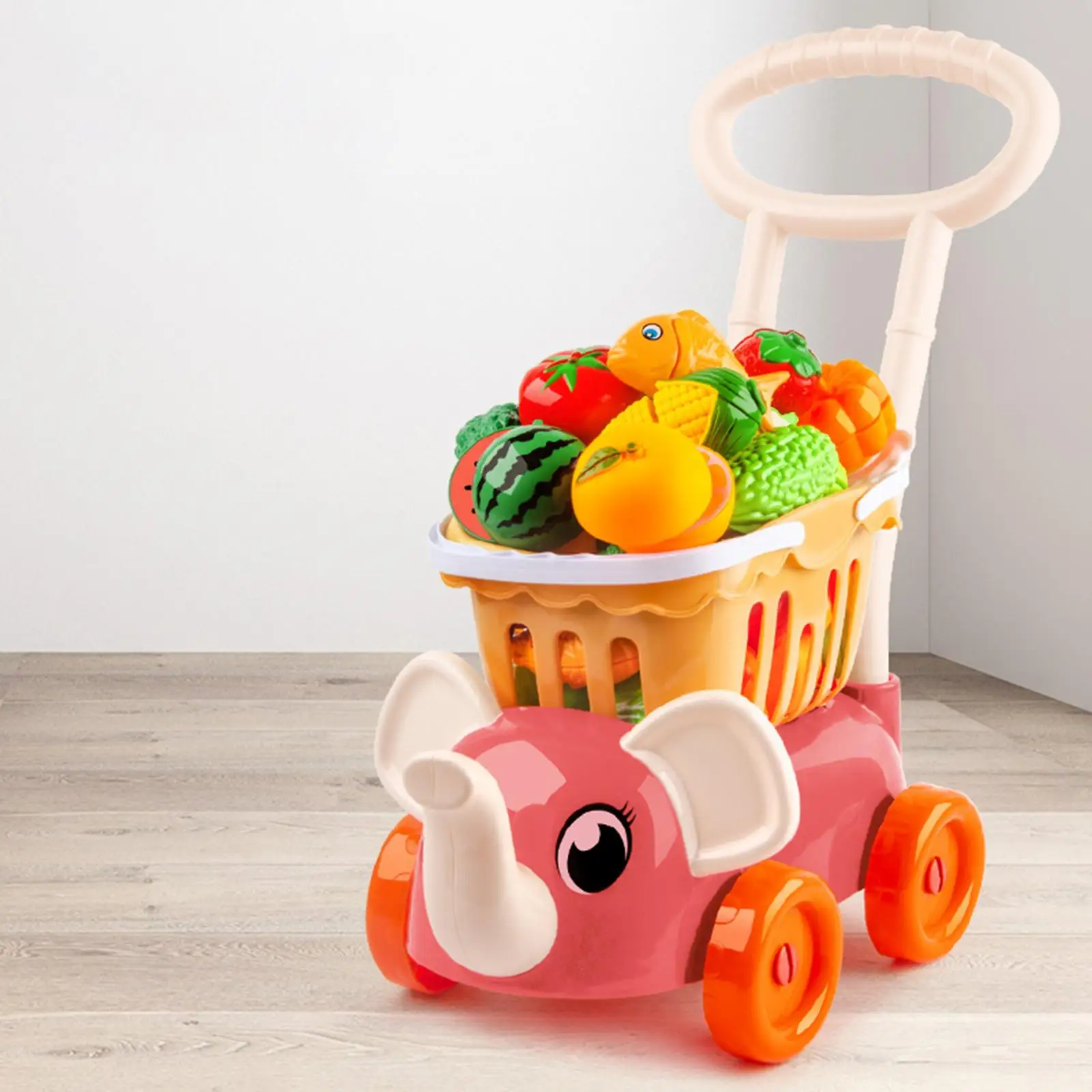 Mini Shopping Cart Pretend Play Grocery Cart w/ Vegetable Fruit Cutting Food Playset Children Creative Groceries Education Toy