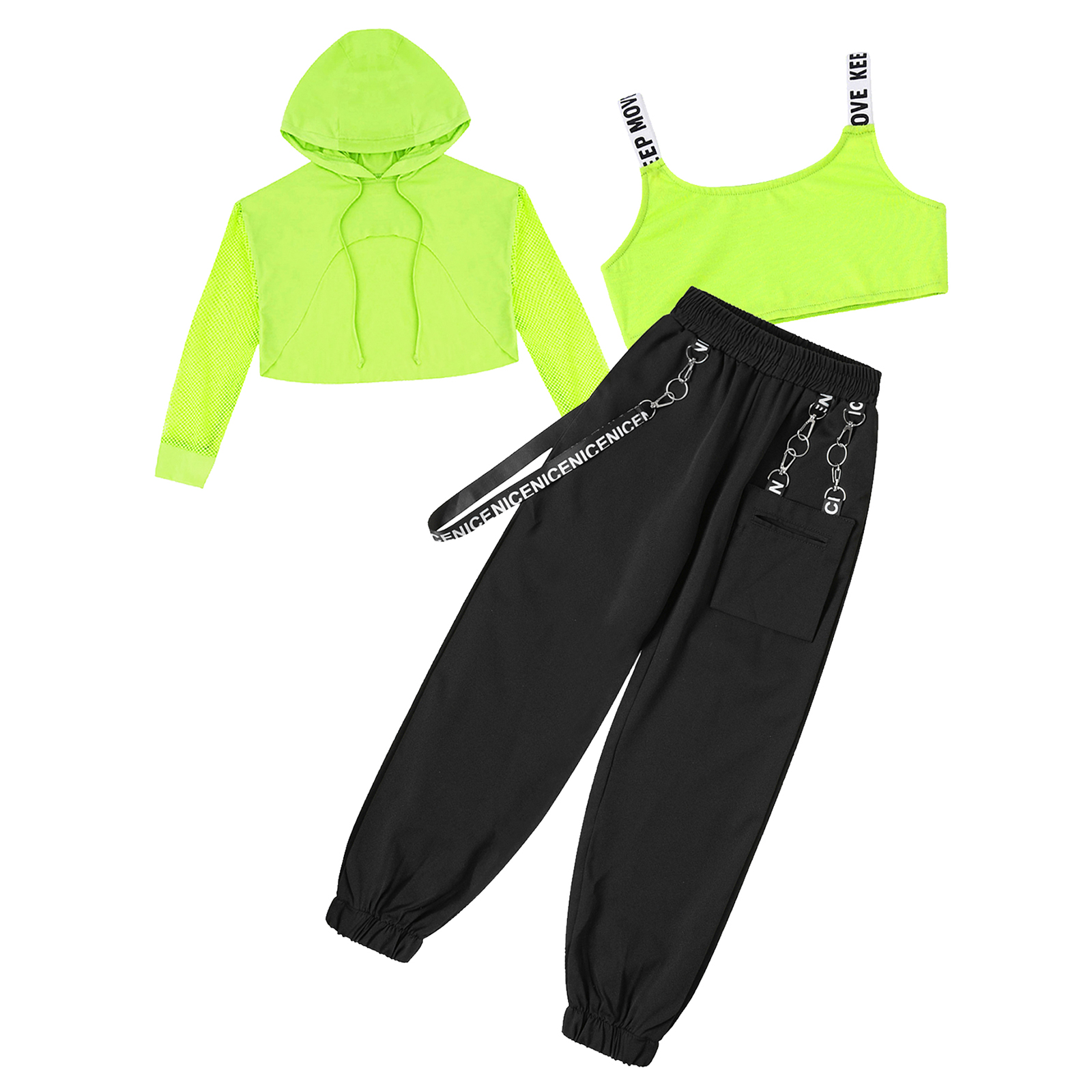 Kinder Mädchen Sportswear für Hip-Hop Jazz Dance Workout Skateboard ing Letter Print Kordel zug Kapuze Sweatshirt Weste Crop Top Hose – Detail 40