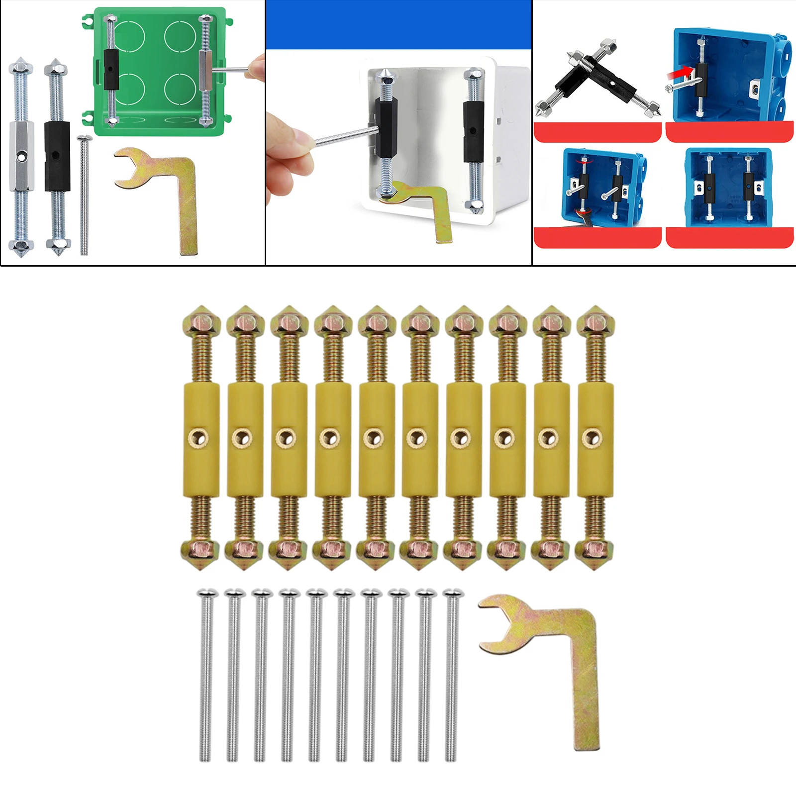 21Pcs/Set Cassette Screws Support Rod Kit, Repair Tool, Rust Resistant Adjustable Fixer Wrench for Wall Switch Junction Box