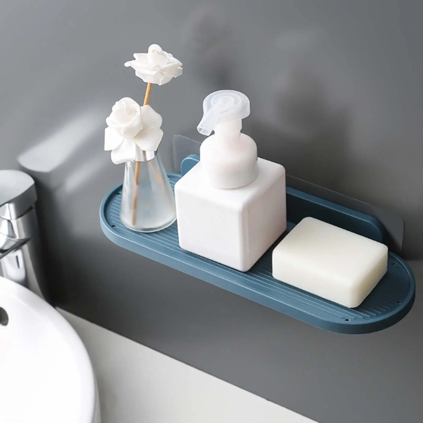 Wall Floating Shelf Adhesive No Punching Bathroom Shelf Kitchen Wall Shelf for Home Hotel Living Room Bathroom Toilet