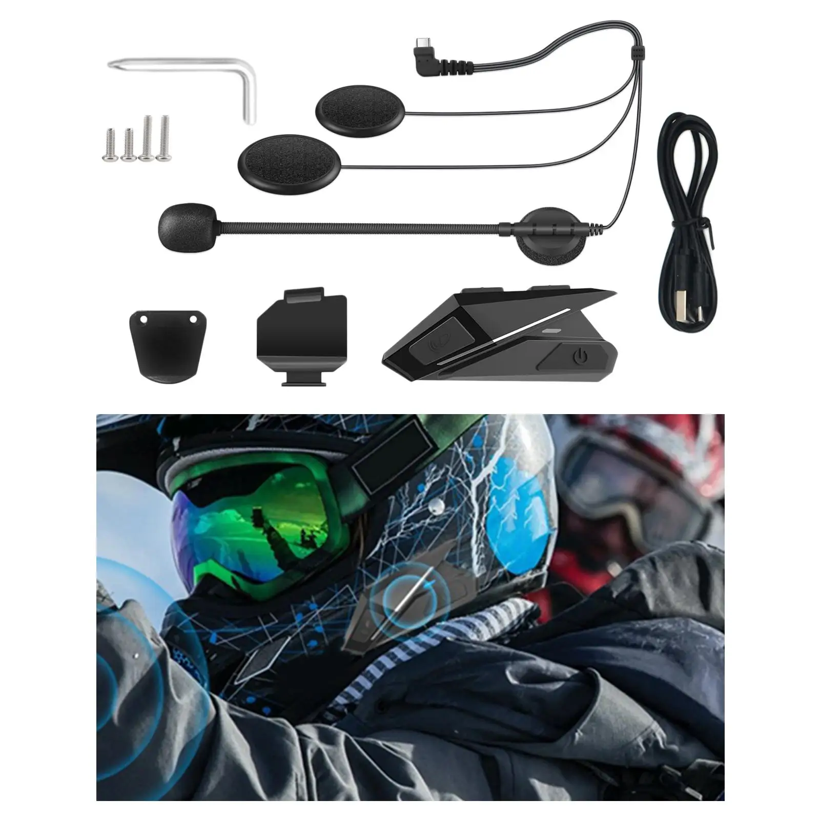 Motorcycle Bluetooth 5.0 Headset Connect to Intercom High Sound for Outdoor Sports